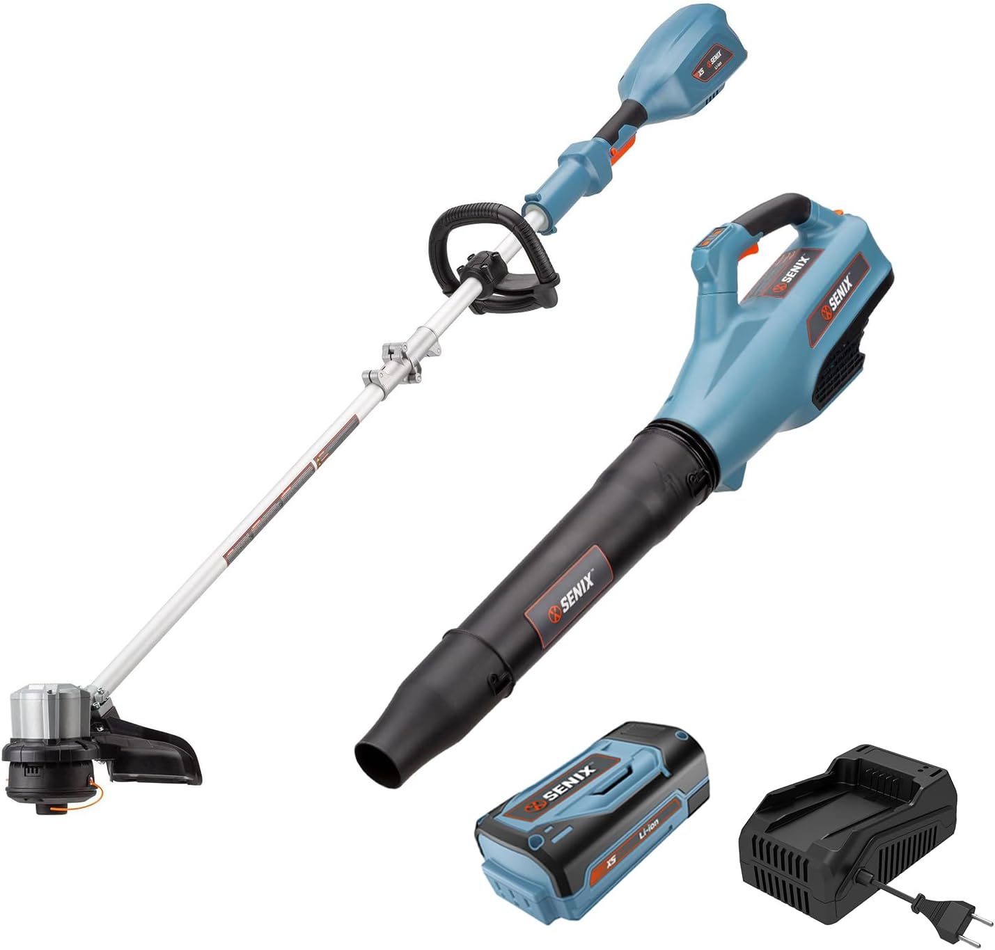 SENIX X5 58V MAX* 2-Piece Cordless Yard Tool Combo Kit with 11“/13" Brushless String Trimmer Weed Wacker,520CFM 3-Speed Leaf Blower,Includes 2.5Ah Battery & Charger (S5K2B1-01)