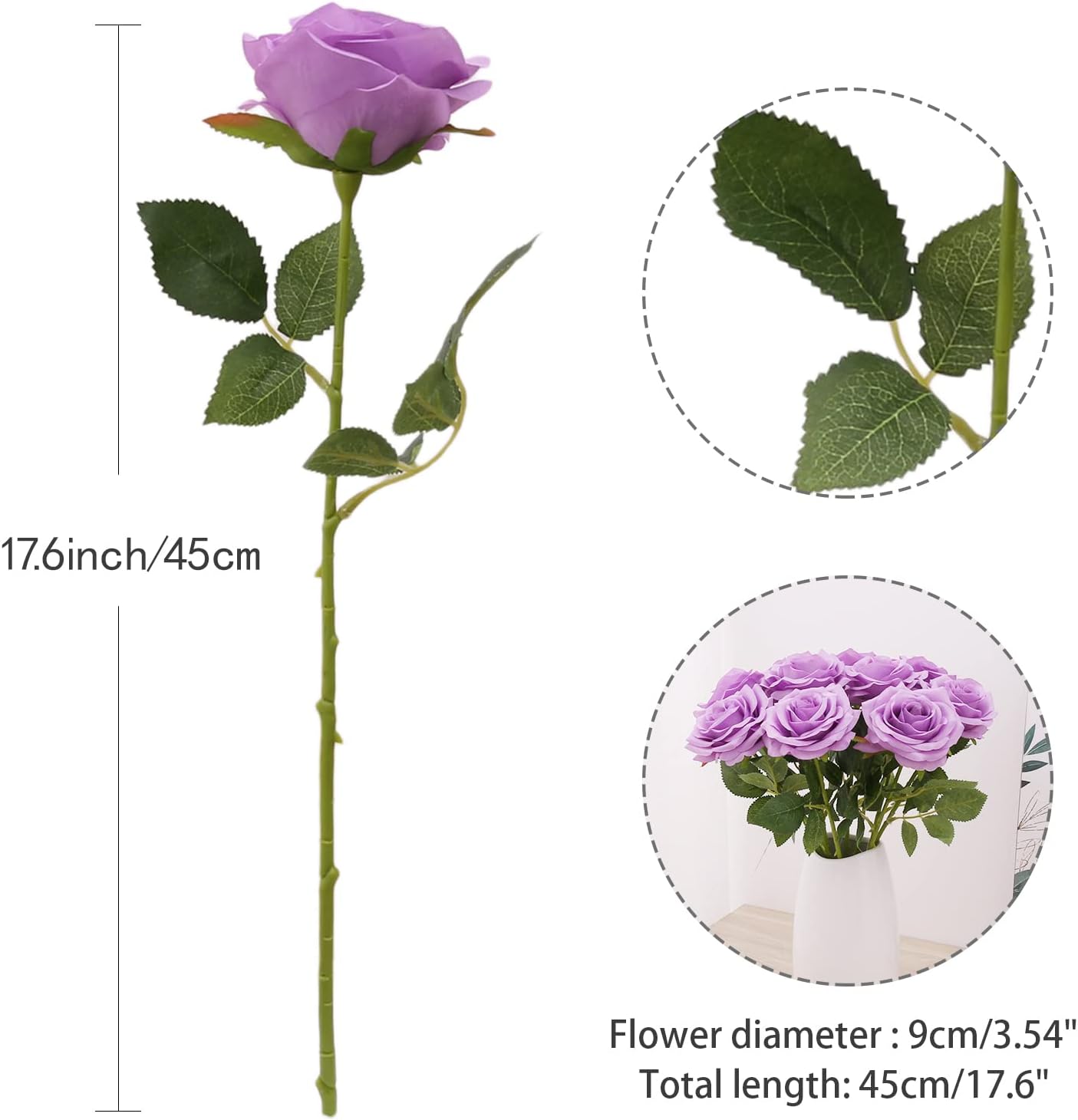 Artificial Rose 10pcs Open Flower Bouquet Faux Rose Stems for Wedding Arrangement, Bridal Bouquet, Centerpiece, Fake Faux Silk Flowers (Lilac)