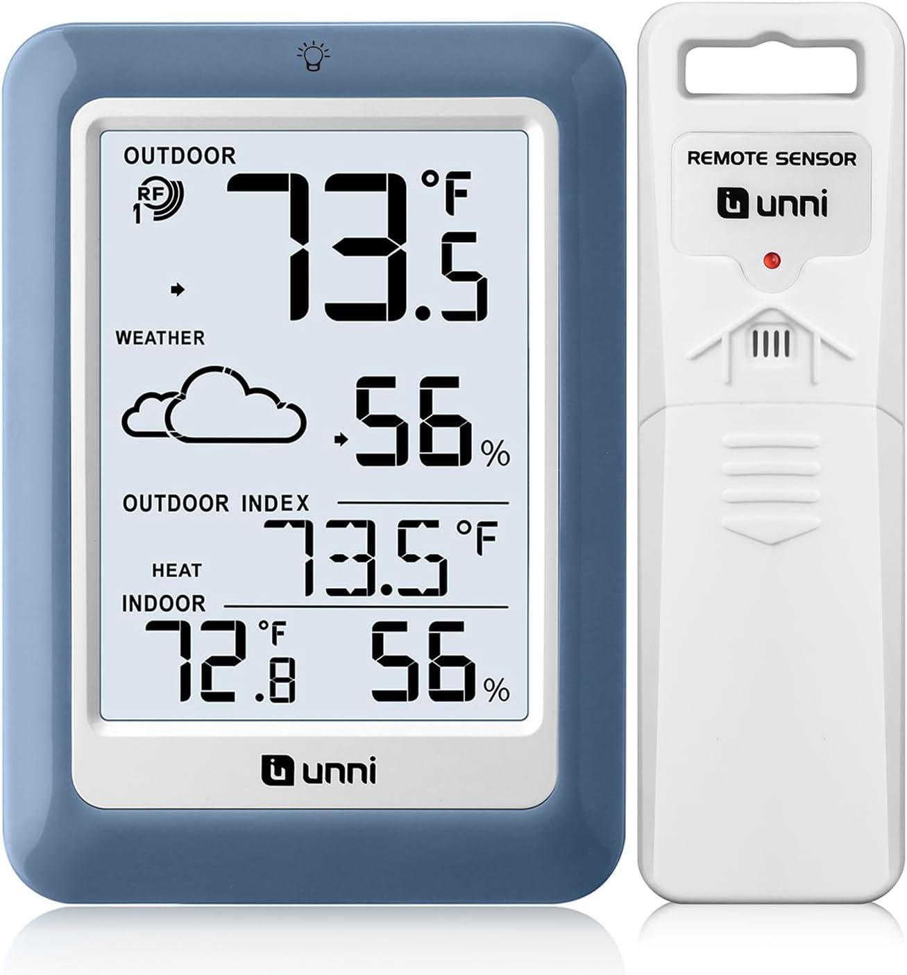 Indoor Outdoor Thermometer Hygrometer Wireless Weather Station, Temperature Humidity Monitor Battery Powered Inside Outside Thermometers with 330ft Range Remote Sensor(Blue)