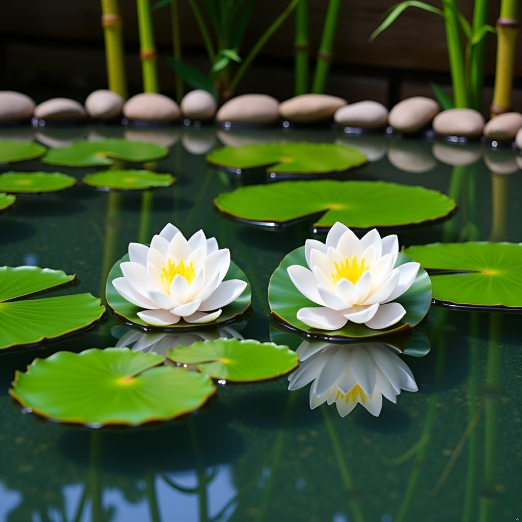 6 Pcs White Artificial Lotus Flowers Large Floating Lotus Flowers Faux Flowers Water Lily Flowers Fish Pond Plants with Artificial Lily Pads, Home Decor Flowers