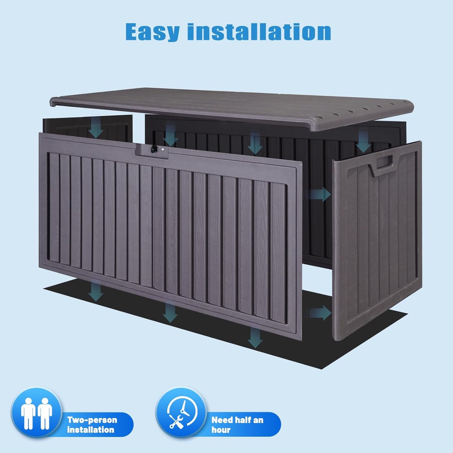 100 Gallon Waterproof Outdoor Storage Box, Outside Resin Deck Box for Patio Cushions, Garden Tools and Sports Pools Equipment