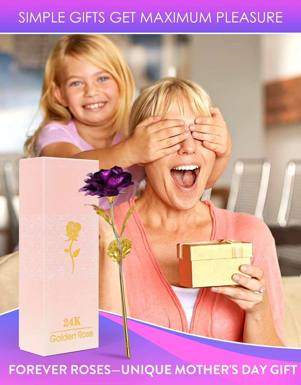 Mothers Day Mom Gifts for Women Birthday Gifts for Women Galaxy Rose Glass Flowers Forever Eternal Roses Artificial Flowers Gifts for Grandma Wife Daughter