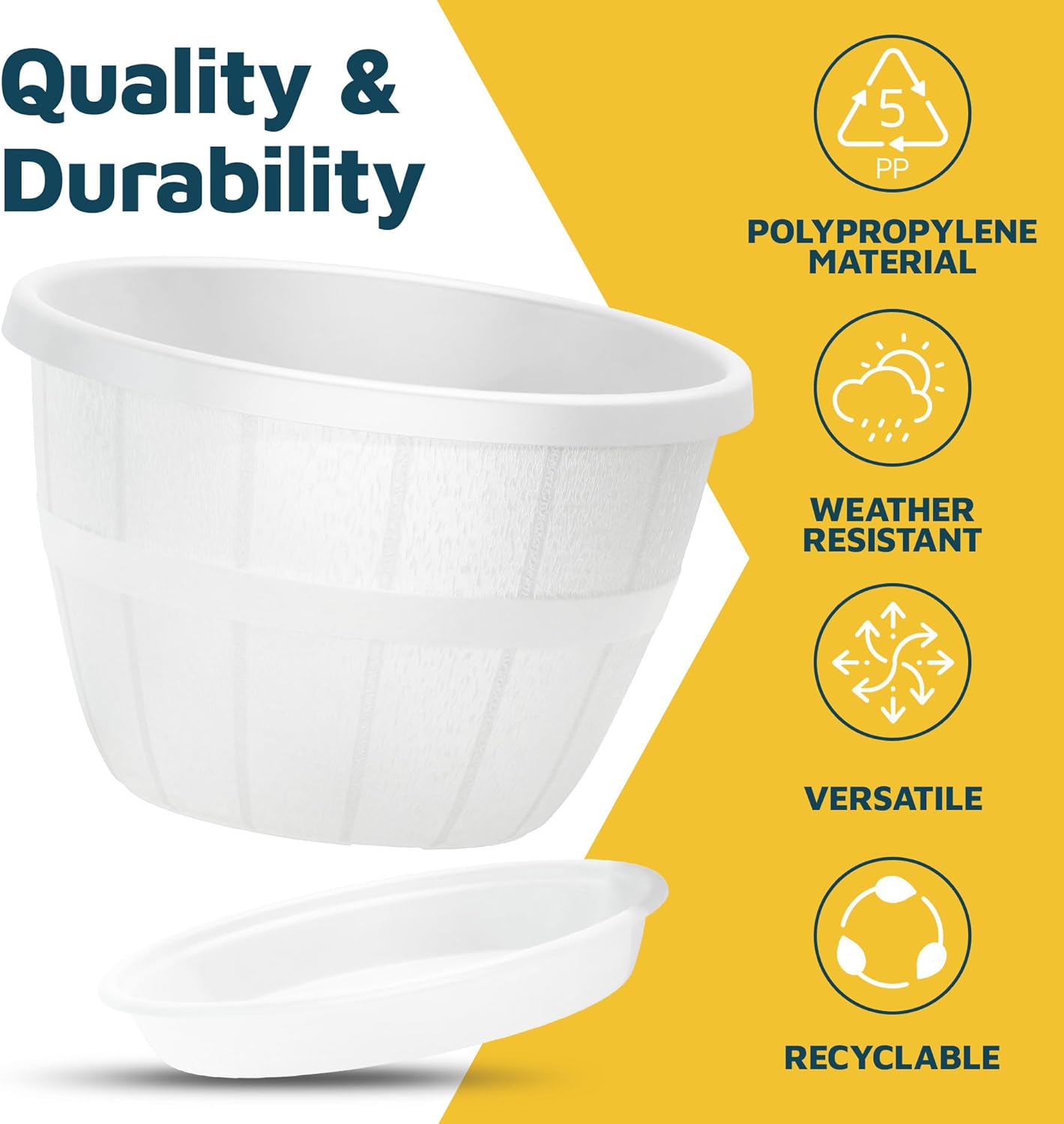 10-Inch Whiskey Barrel Planters Outdoor Pack of 5 - Durable Plastic Plant Pots for Indoor & Outdoor Use with Drainage & Saucer, Lightweight Rustic Barrel Planters for Flowers, Herbs & Small Plants