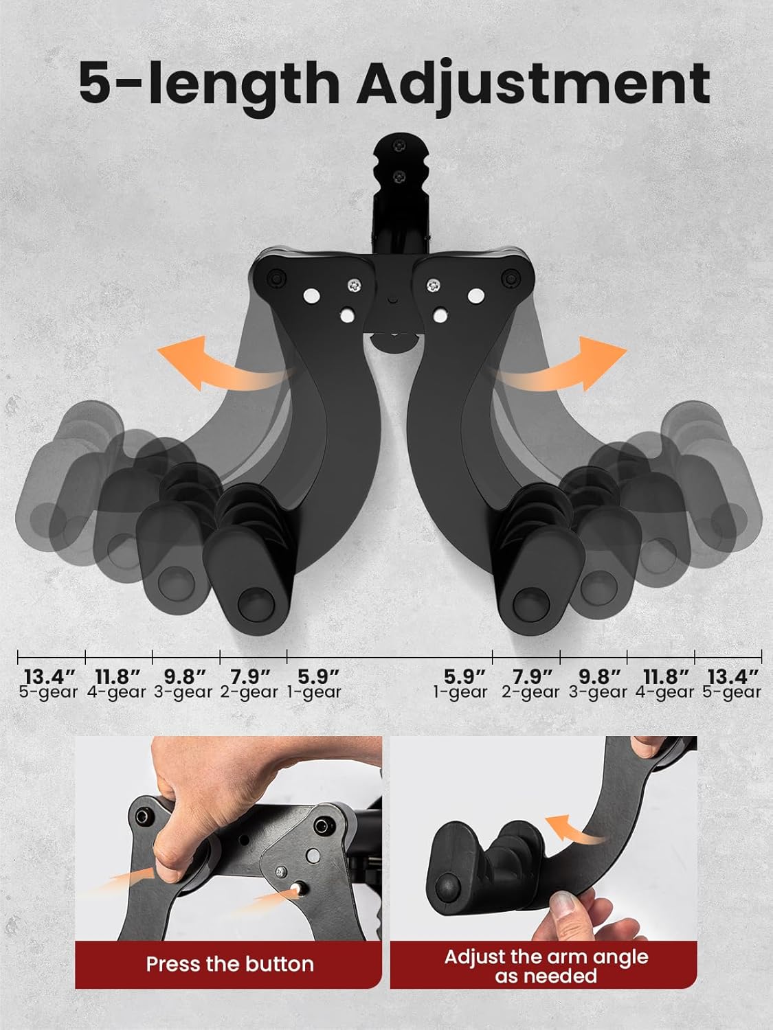 YORKING Bike Wall Mount, Horizontal Wall Mount Hanger Holds Up to 55Lbs Bike Indoor Storage Rack Hook with 5 Adjustable Levels, Extends to Fit 32.6" Handlebars for 1 Bicycle in Home Garage – Black