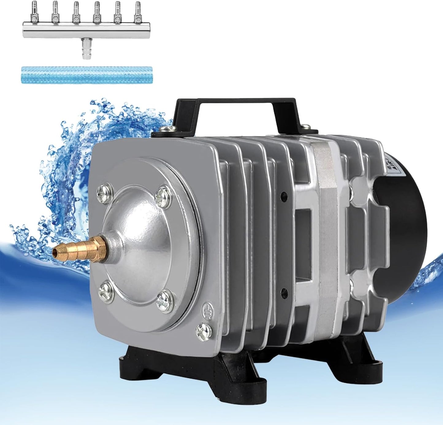 Aquarium Air Pump with Aluminum Housing, Commercial Air Pump with 6-Outlet Air Manifold, Pond Aerator Fish Tank Bubbler for Aquarium, Pond, Hydroponics (650GPH-20W)