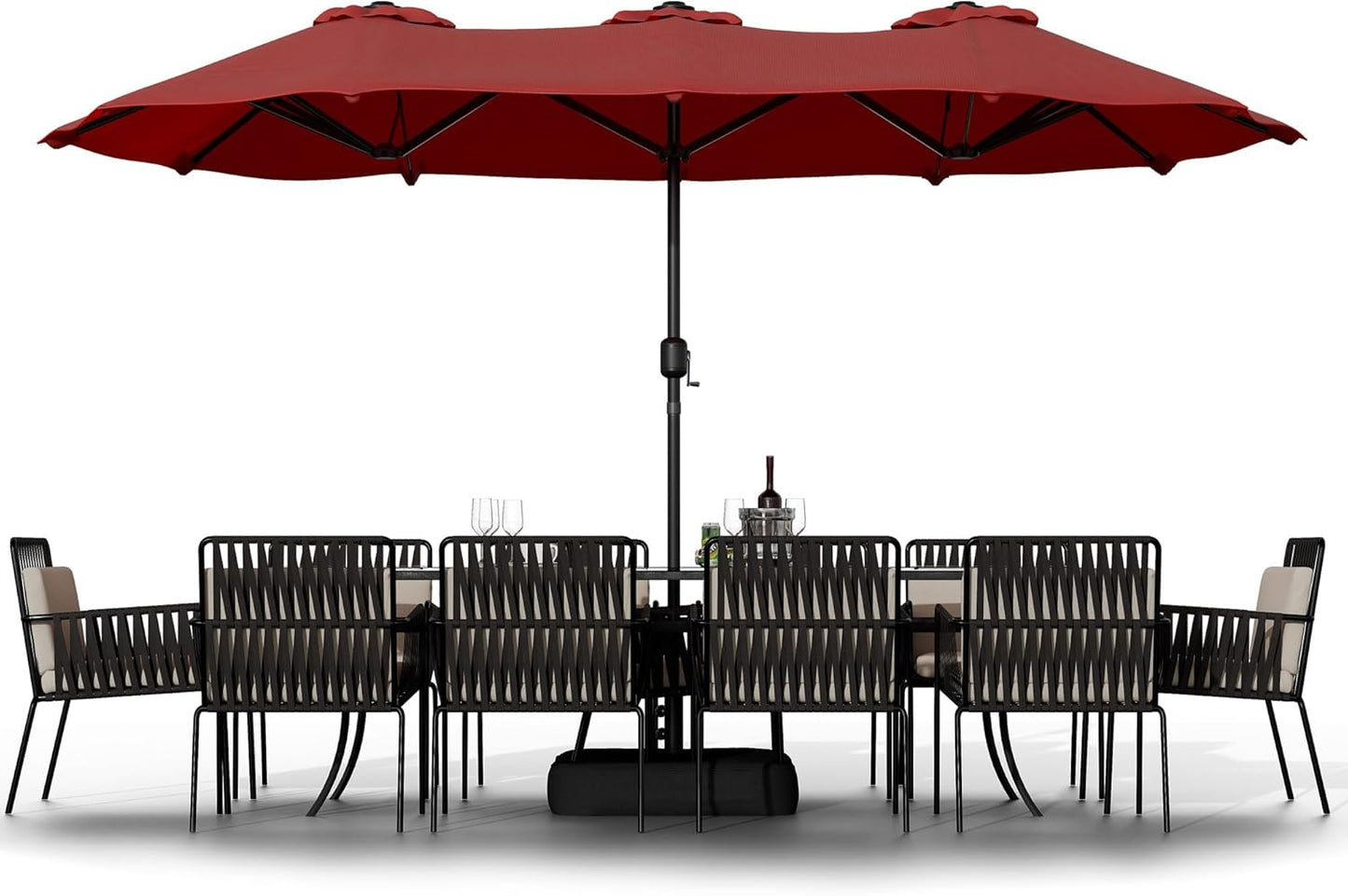 Shintenchi 16FT Large Patio Umbrella with Base, Outdoor Double-Sided Rectangular Umbrella, Market Umbrella with Crank Handle for Poolside Lawn Garden, Red