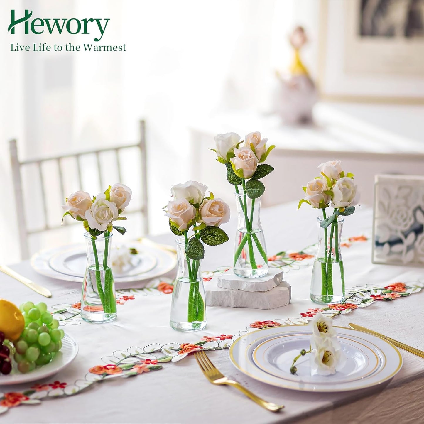 Hewory Glass Bud Vases for Centerpieces - Clear Small Flower Vase Set of 24, Modern Minimalist Cute Mini Decorative Bulk Vases for Wedding Bridal Shower Birthday Party Events Dining Room Table Decor