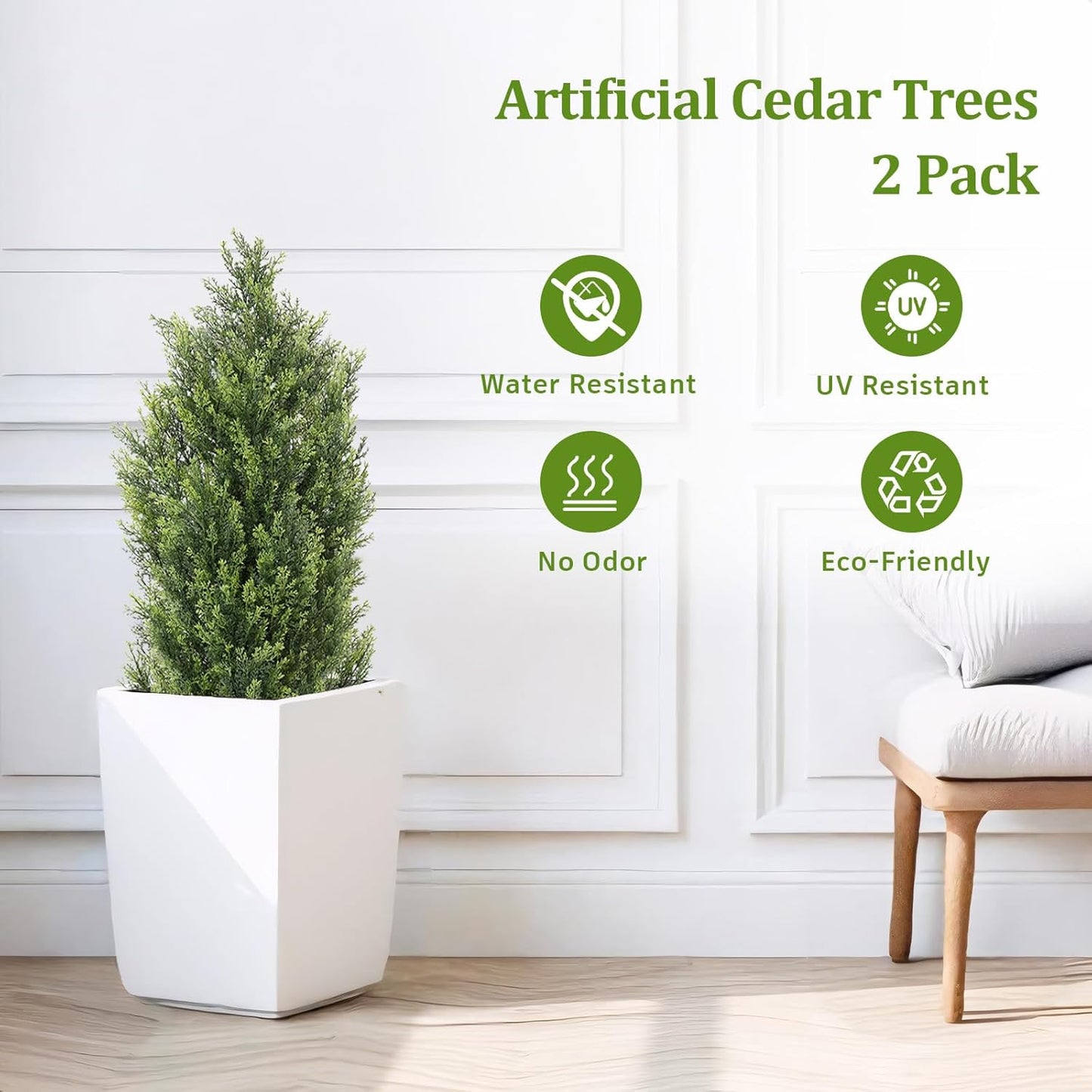 THE BLOOM TIMES 3ft Topiary Trees Artificial Outdoor 2 Pack – UV Resistant Faux Cedar Pine Cypress Bushes and Shrubs, Fake Potted Plants for Front Porch Outside Planter Patio Decor, Set of 2 (3 Foot)