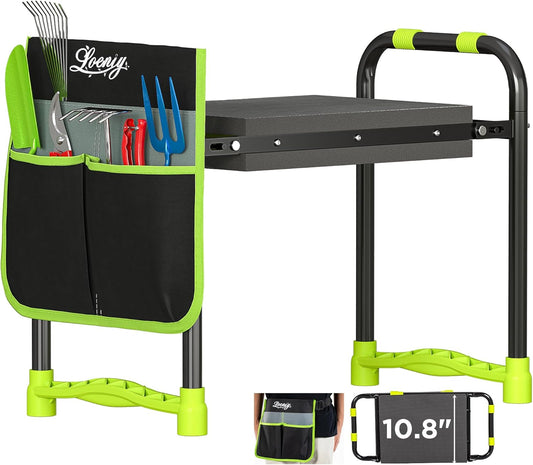 10.8” Wide Garden Kneeler and Seat, Heavy Duty Foldable Gardening Stool with Tool Belt Pouch, Portable Gardening Bench Chair for Seniors & Parents, Non-Slip & Easy Grip Design