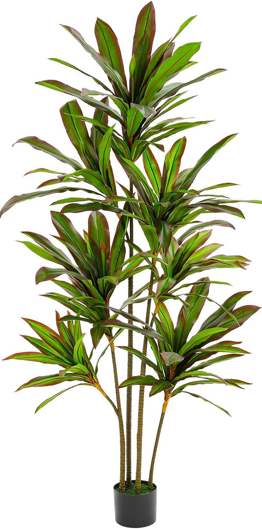 VIAGDO Dracaena Silk Plant Artificial 6ft Faux House Plants with Red Leaf Margin Fake Yucca Palm Trees in Pot Realistic Dragon Tree for Living Room Home Office Decor Indoor Outdoor