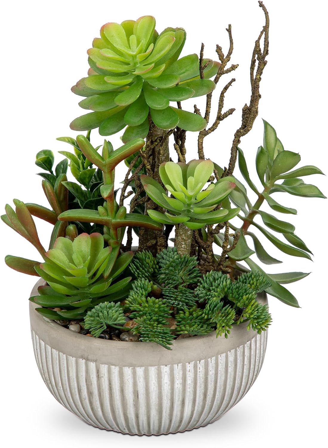 DILATATA Small Faux Plant Assorted Fake Succulents Plants Faux Succulents Arrangement Cement Potted Desk Plants Small Fake Plants for Home Table Office Bathroom Shelf Living Room Decor