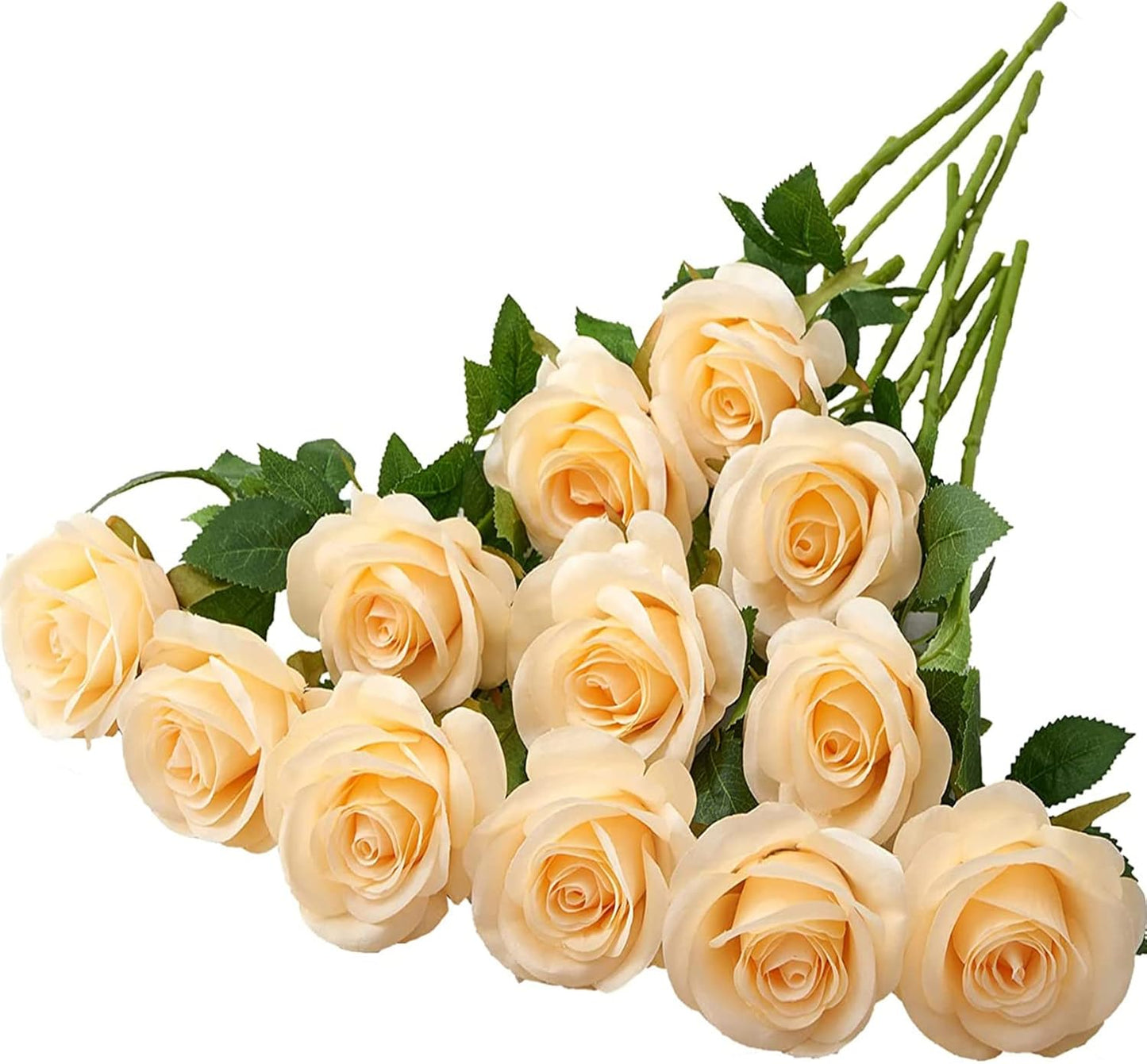 12pcs Champagne Roses Artificial Silk Flowers Faux Flowers with Long Stems for Wedding Decor Home Decor Baby Shower Party Centerpieces Decorations