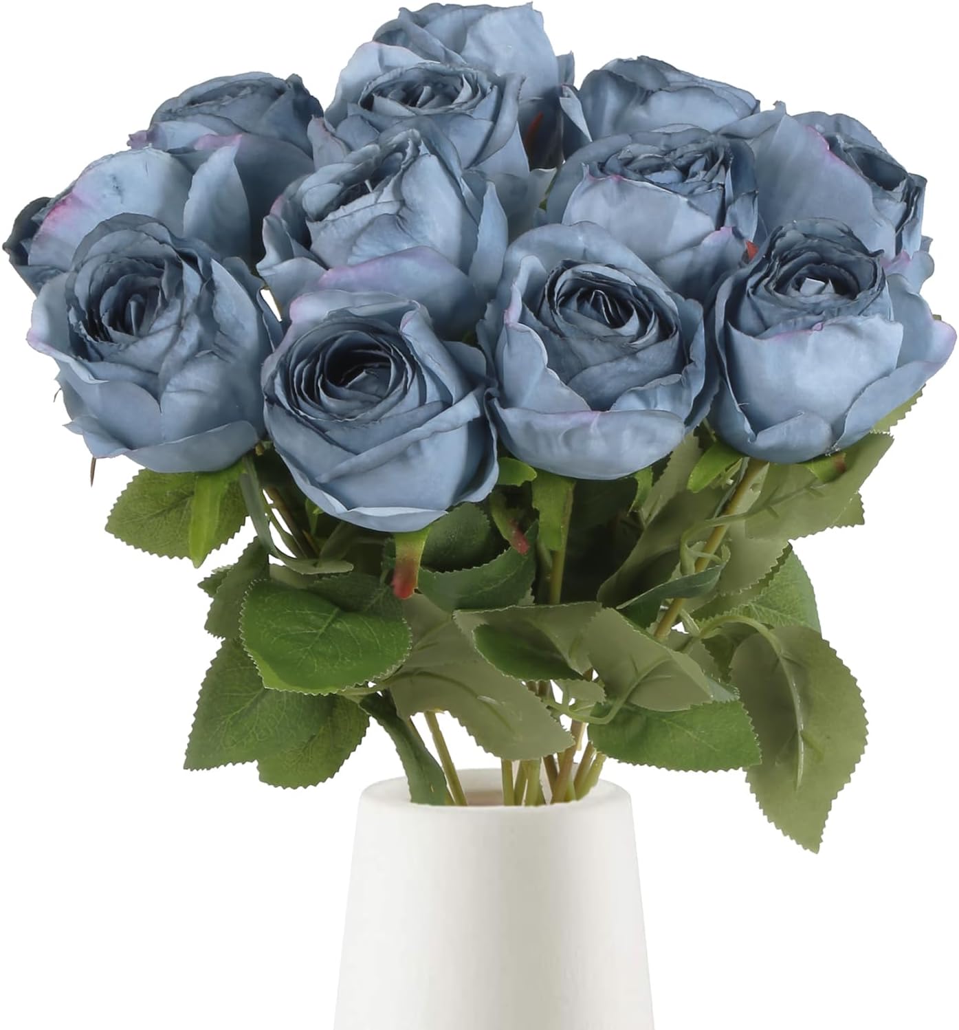 12 pcs Dusty Blue Roses Artificial Flowers Vintage Burnt Edge Rose 20" Realistic Silk Roses Bouquet with Long Stem for Wedding Party Floral Centerpieces Decoration (Dusty Blue)