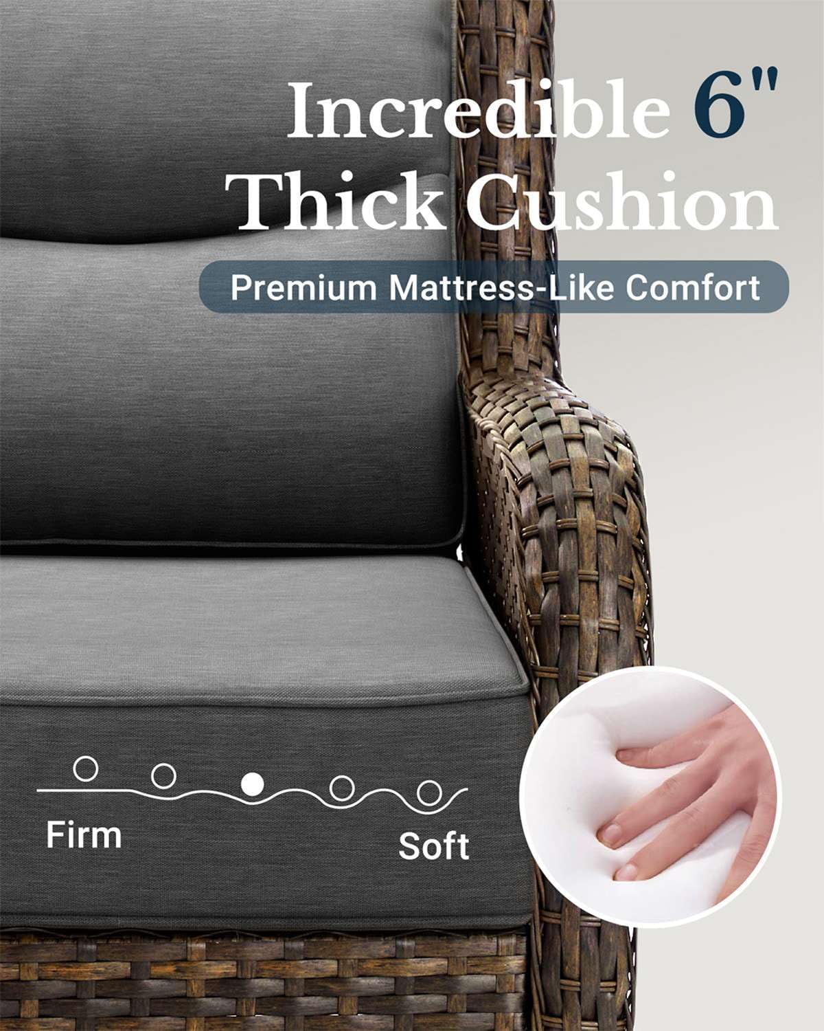 HILLGA Luxury Patio Furniture Set with 6-inch Thick Cushion, Outdoor Couch and High Back Swivel Rocker Patio Chairs, 10PCS Wicker Conversation Set for Deck Yard and Poolside, Dark Grey (V2)