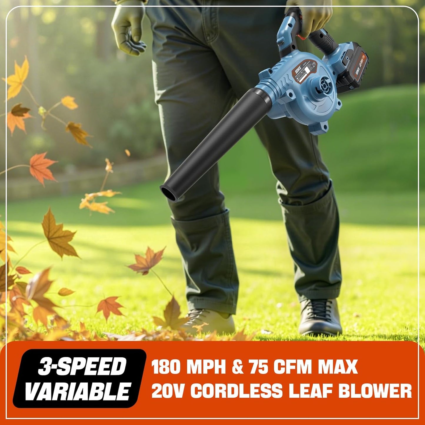 SENIX 20V Cordless Leaf Blower, Electric Blowers with Brushless Motor, 3 Variable Speed Modes, 75 CFM and 180 MPH, 2.5Ah Battery and Charger Included, Lightweight Leaf Blowers for Lawn Care (BLX2-M)