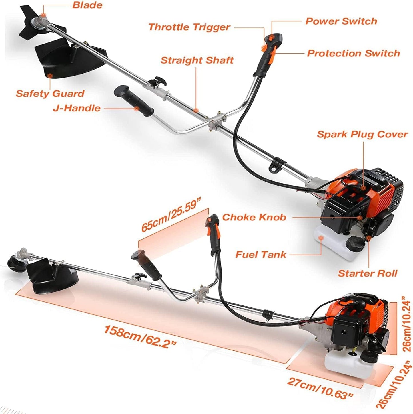 Homdox 58cc 2-Cycle Gas Weed Eater, 4 in 1 Brush Cutter, String Trimmer and Gas Weed Wacker Trimmer for Lawn and Garden Care Trimming, Red