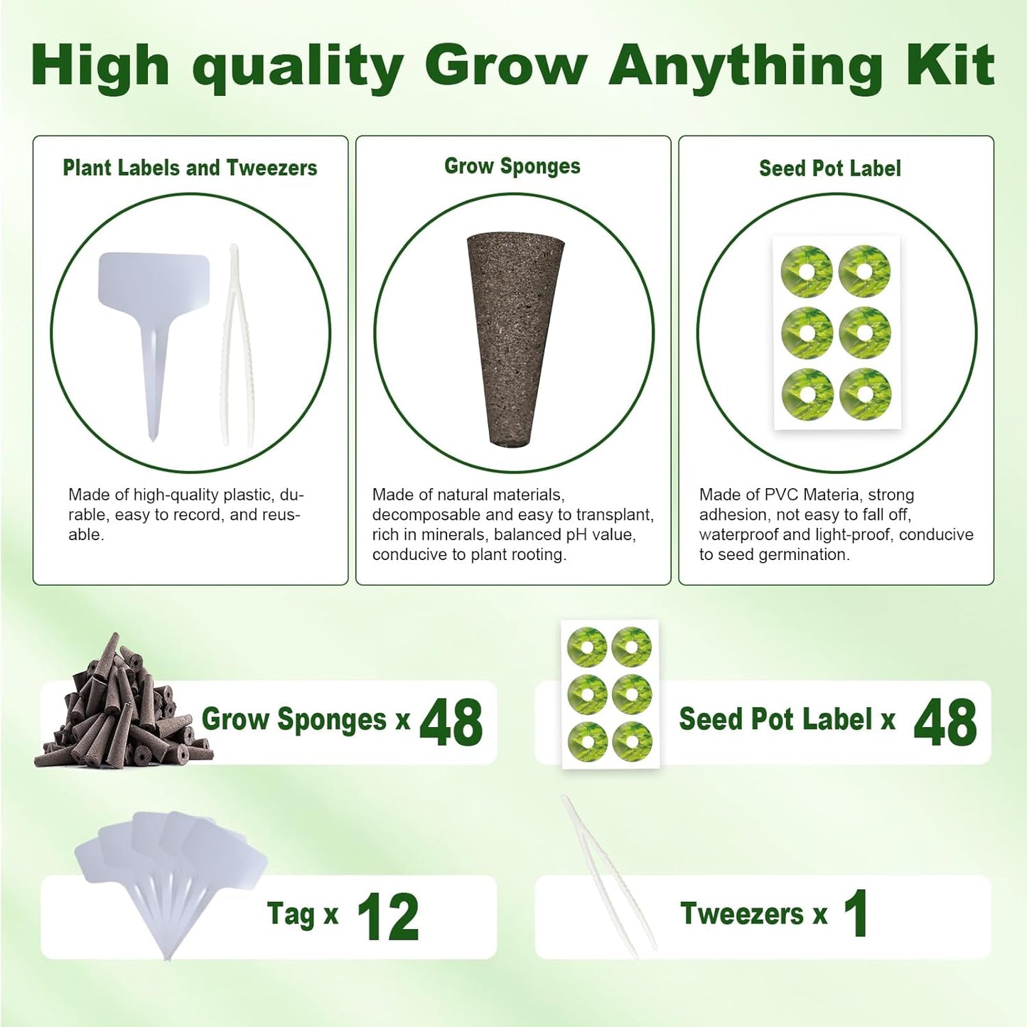 109 Pack Hydroponic Pods Supplies for Aerogarden Pods, Grow Sponges for Hydroponics, Seed Pods Kit with 48 Grow Sponges, 48 Pod Labels,12 Plant Labels, 1 Tweezer for Hydroponic Indoor Garden System