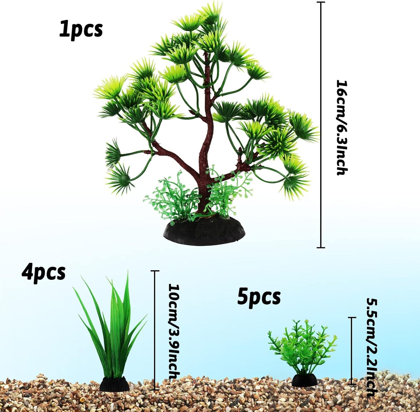 Fish Tank Plants Decorations, 10pcs Aquarium Decor Artificial Plants, Green Plastic Tree Fish Decorations for Tank