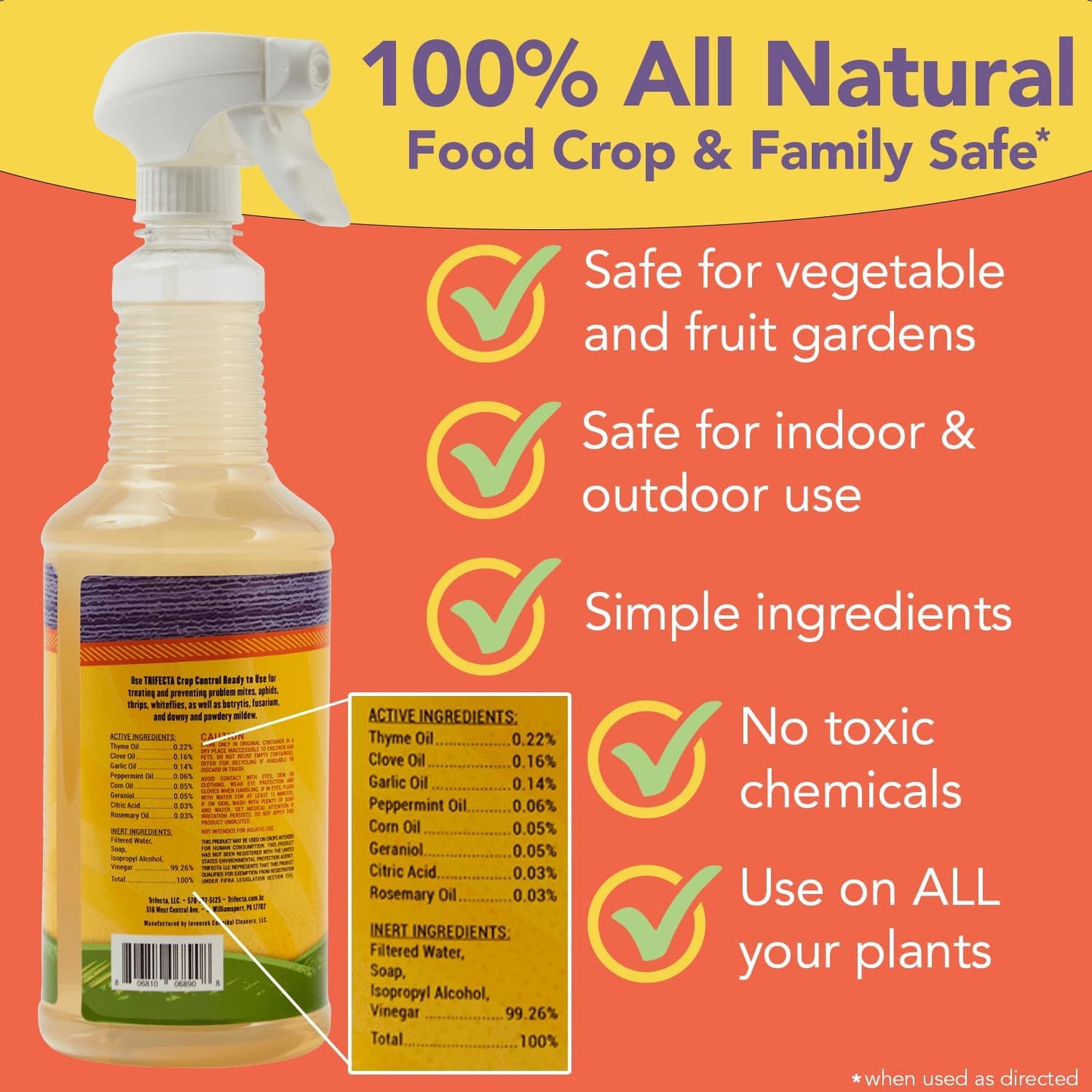 Trifecta Crop Control Insecticidal Soap for Plants | All Natural Fungicide for Plants | Spider Mite Killer Indoor Plants, Food Safe Pesticide, Herbicide, Spider Mites Spray for Plants (32oz - 2 Pack)