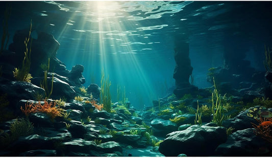 Aquarium Background Ocean Floor Fish Tank Background Underwater Coral Reef Stone Aquarium Backdrop Seaweed Background Sunlight Tank Backdrop Perfect Aquarium Backdrop Durable Vinyl 30x12in