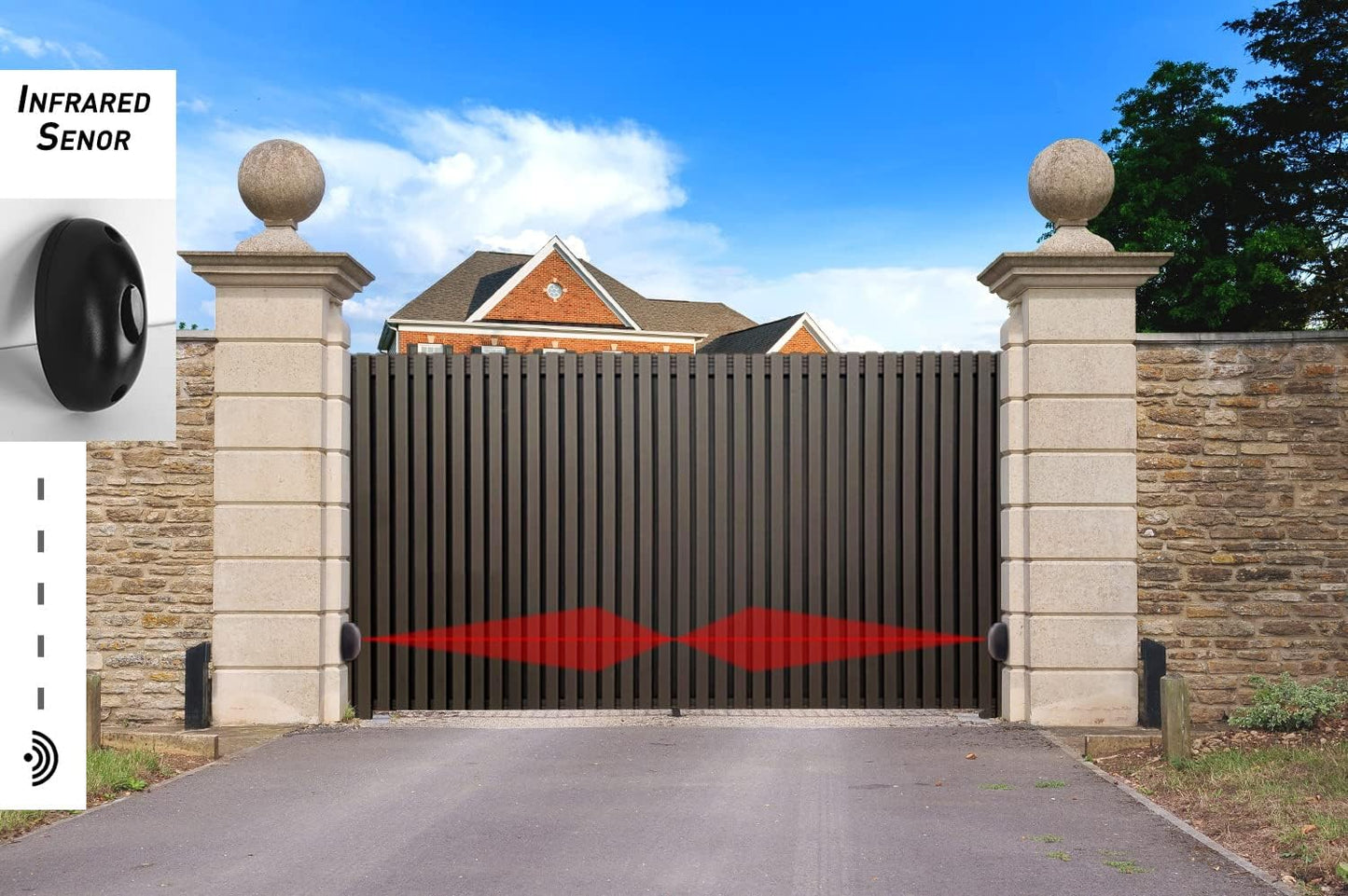 Blütezeit 1800lb Automatic Sliding Gate Opener Rack Drive Operator for Heavy Driveway Slide Gates Up to 40 Feet, Rolling Gate Motor with 2 Remote Controls, Infrared Sensor & Complete Hardware Kit