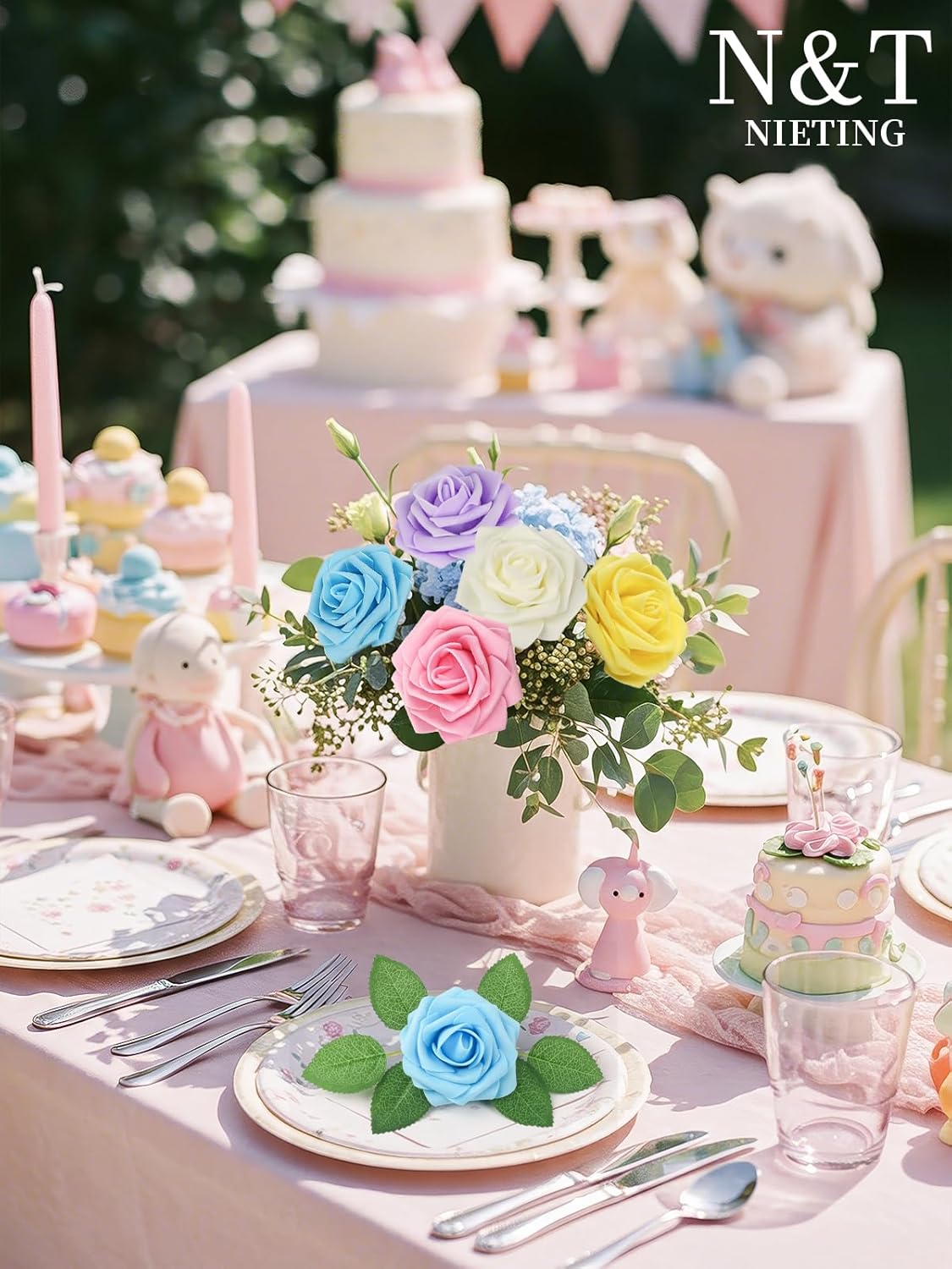 N&T NIETING Artificial Flowers, Fake Flowers Roses Perfect for DIY Wedding Bridal Bouquets Centerpieces Bridal Shower Party Home Flower Arrangement Flowers Decorations, 25Pcs, Series Color B