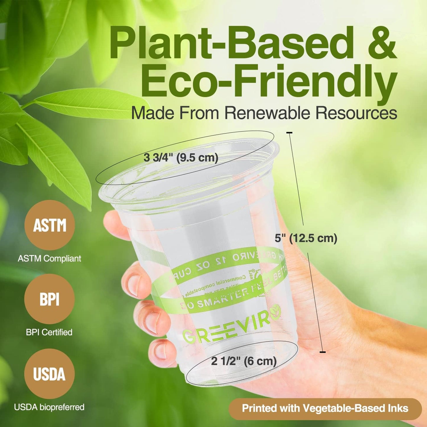 Eco Compostable Plant-Based Clear Plastic Cups 16oz Thick, Reusable, Disposable Iced Coffee Cups for Smoothies, Beer & Any Beverages for Parties, Weddings & Gatherings (16oz)