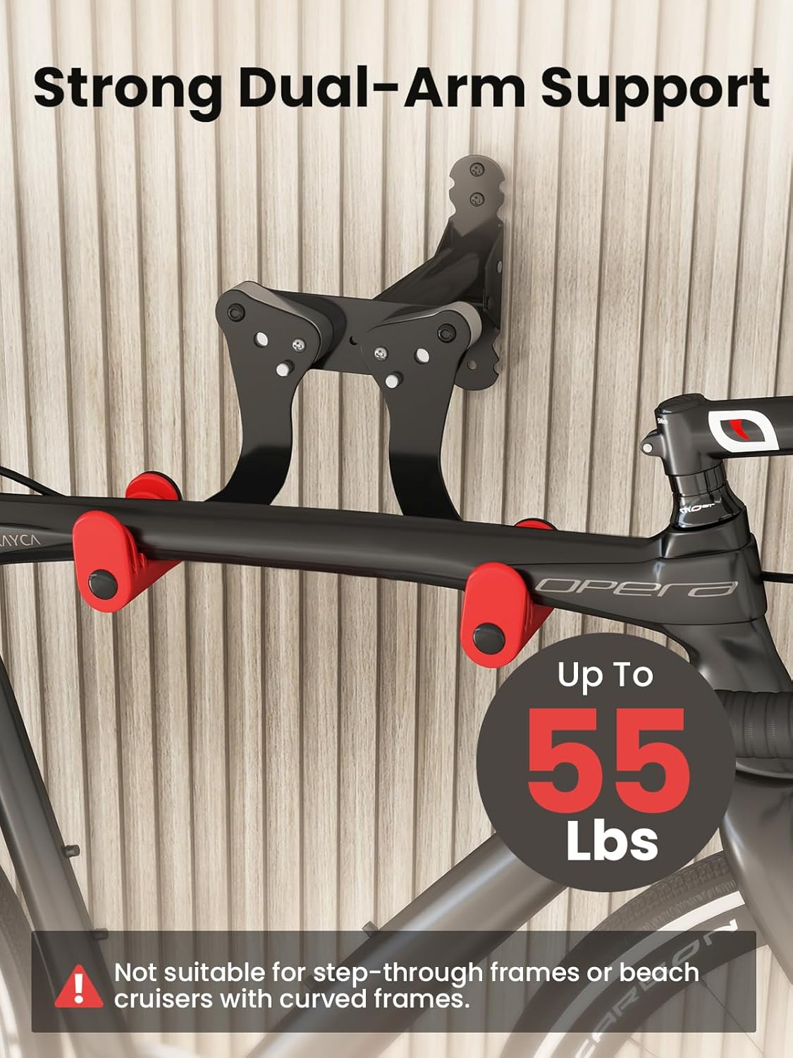 YORKING Bike Wall Mount, Horizontal Wall Mount Hanger Holds Up to 55Lbs Bike Indoor Storage Rack Hook with 5 Adjustable Levels, Extends to Fit 32.6" Handlebars for 1 Bicycle in Home Garage – Red