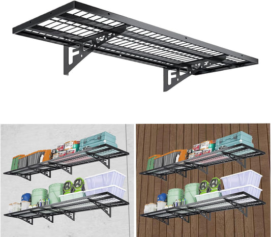 1 Pack Garage Wall Shelving, Heavy Duty 1.5' x 3.8' Wall Mount Storage Shelf with Hooks, Garage Storage Rack Floating Shelves, Holds 250 lbs Each