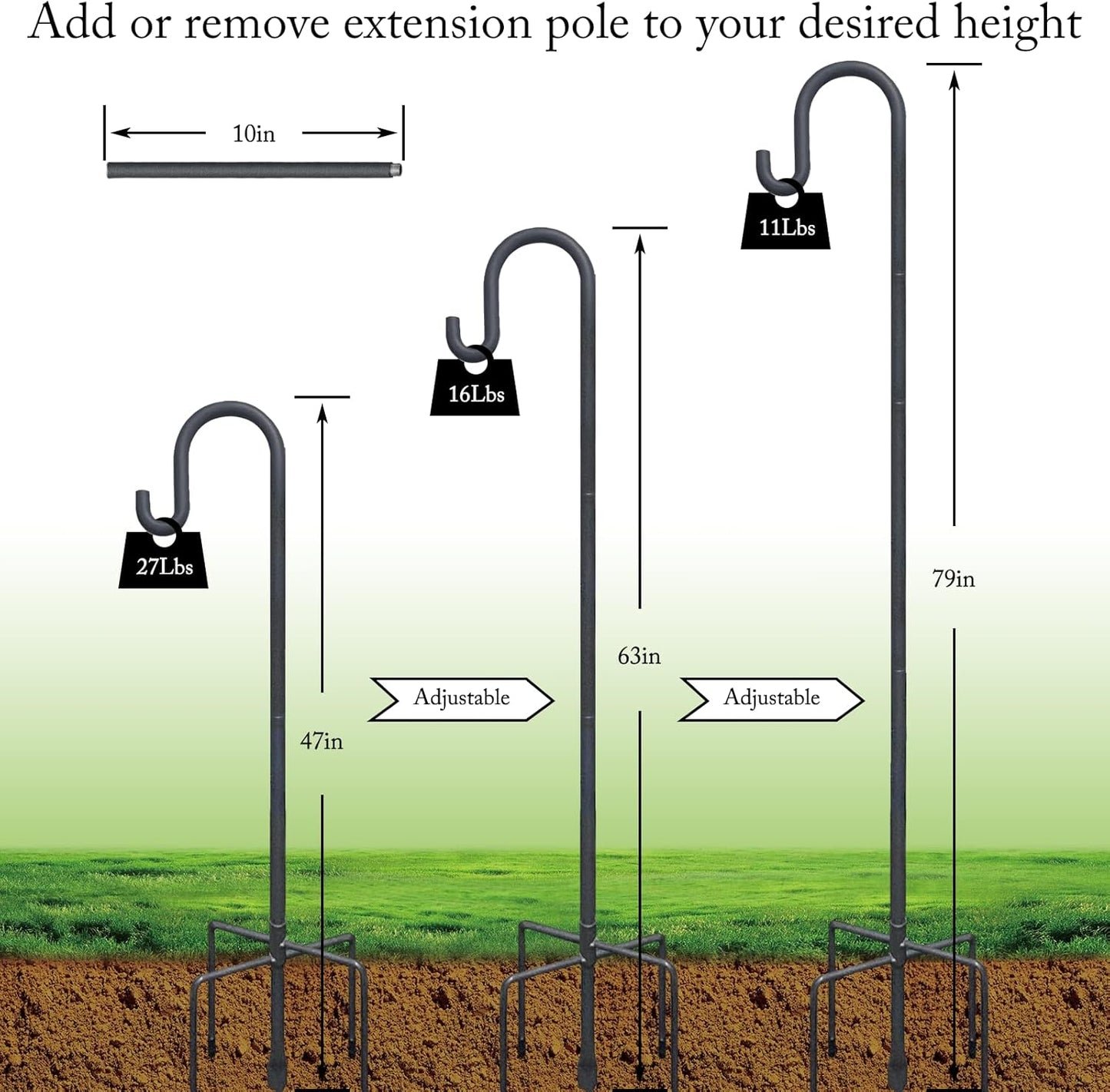 Highpro Shepherd Hook for Outdoor 47 Inch Bird Feeder Hanger Heavy Duty for Hummingbird Feeder Hanger Stand with 5-Prong Base for Lanterns, Wedding (2 Packs)