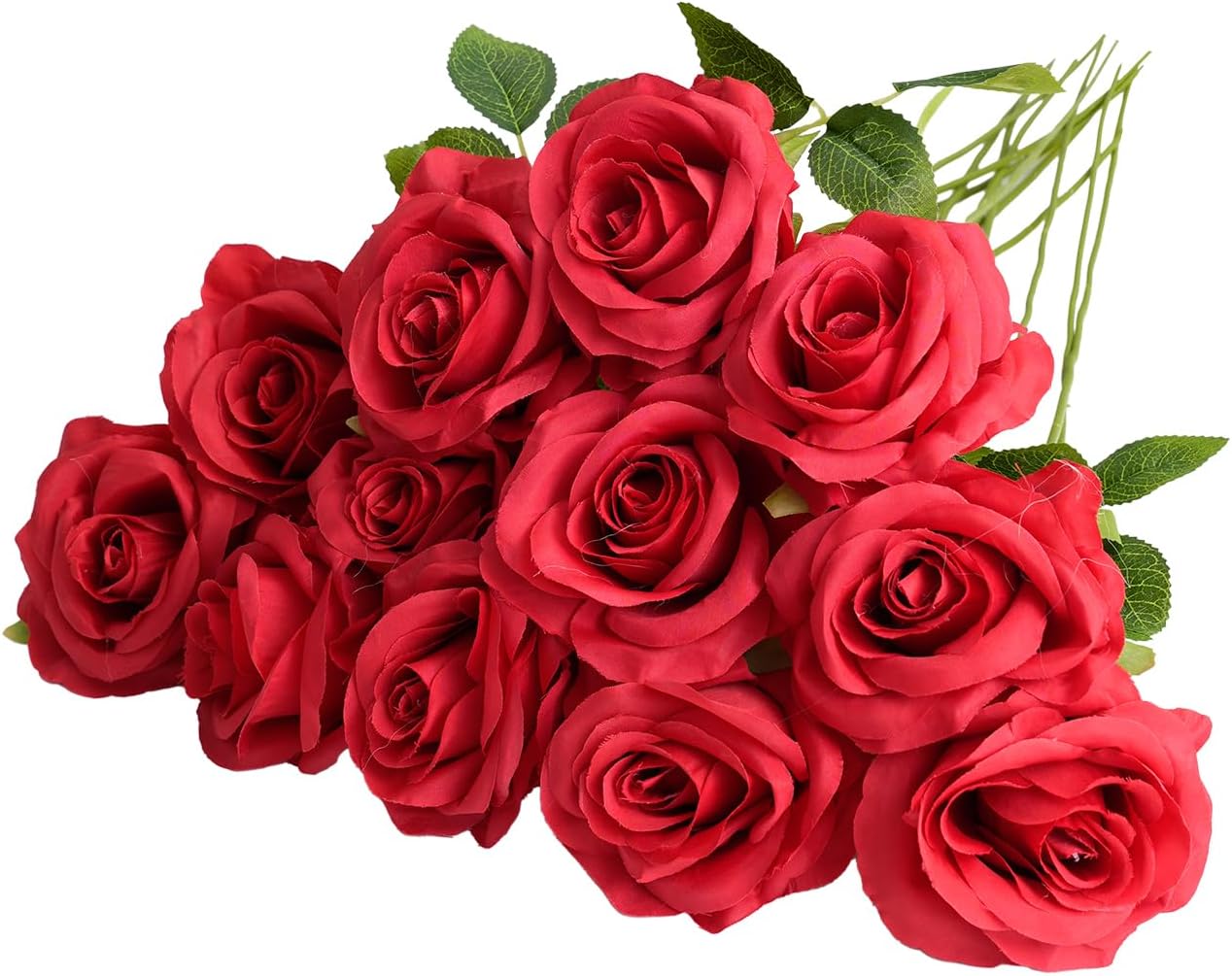 Fake Roses Not Bend The Peduncle Artificial Flowers Fake Flowers with Stems for DIY Wedding Bouquets Bridal Shower Centerpieces Arrangements Tables Decorations (24pcs,Ruby Red)