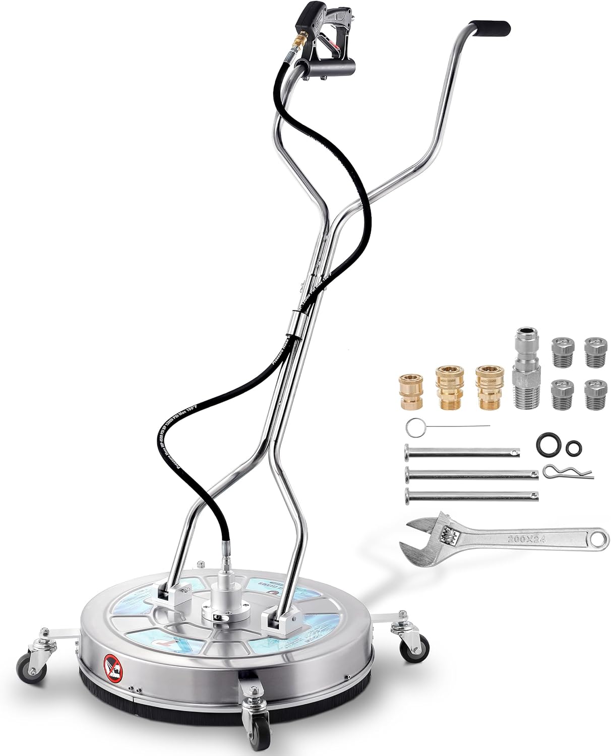 Tool Daily 24" Pressure Washer Surface Cleaner Attachment with Dual Handles, Stainless Steel Driveway Cleaner for Power Washer with Wheels, Pressure Wash Concrete, 4500 PSI