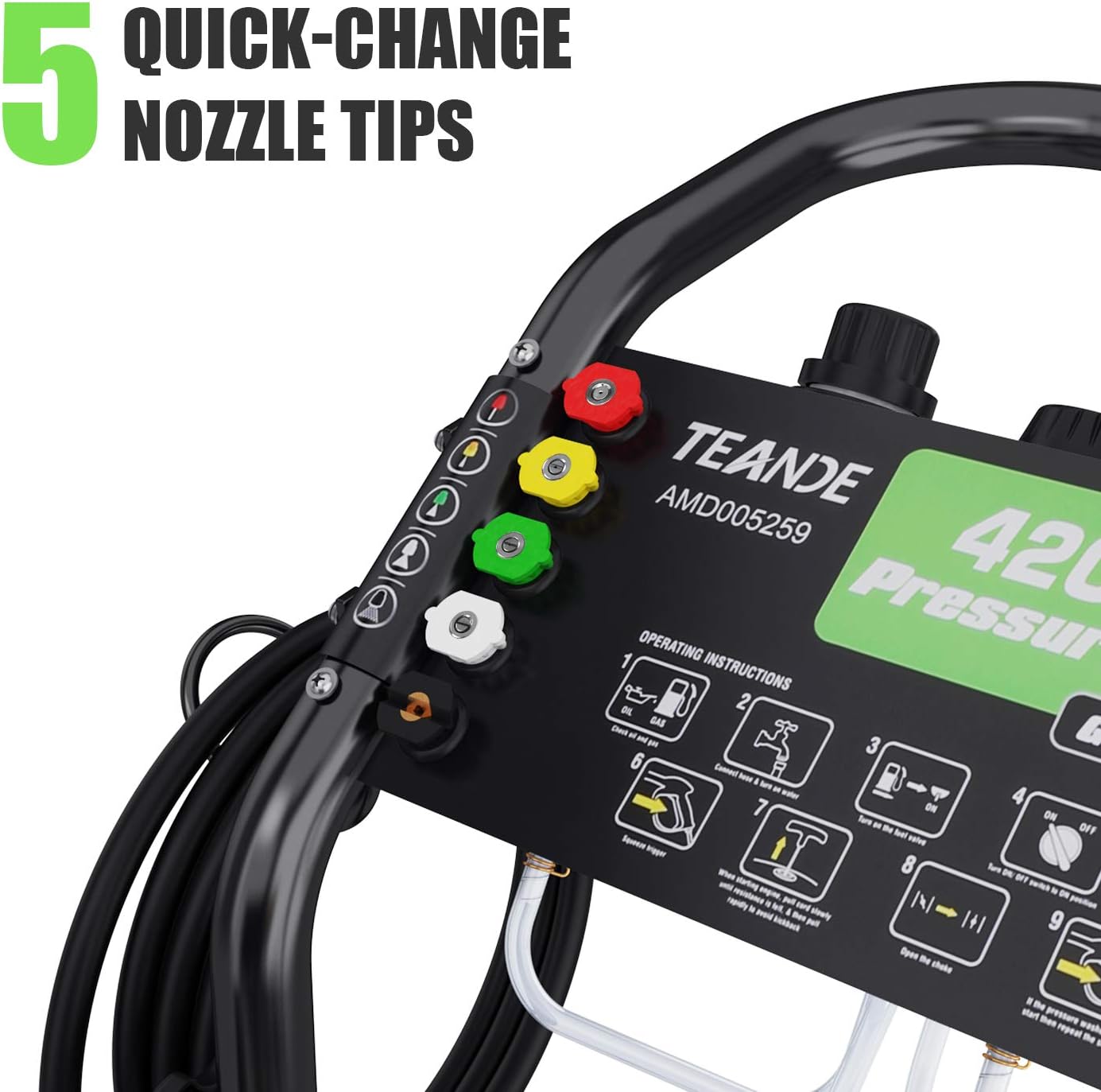 Gas Pressure Washer, 4200 PSI and 4.0 Max GPM Commercial Gas Power Washer, Spray Gun and Wand, 5 Nozzle Set, for Cars/Fences/Driveways/Homes/Patios/Furniture