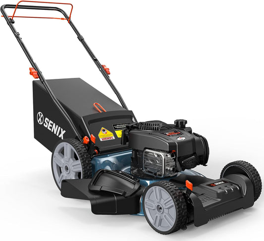 SENIX 21-Inch Gas Lawn Mower Self-Propelled, 3-in-1 Push Cordless Mower with Mulch/Bag/Side-Discharge, 6 Position Adjustable Cutting Height, Steel Deck (LSSG-M1)