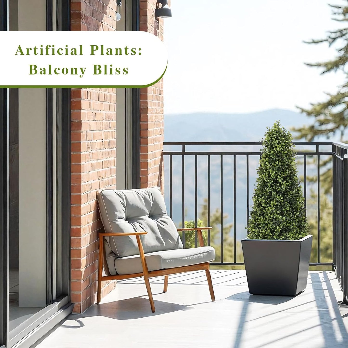 3ft Artificial Boxwood Topiary Trees (Set of 2) - UV Resistant Faux Plants Outdoor, Realistic 36in Fake Cone Bushes and Shrubs for Front Porch, Planter, Patio - Low Maintenance & Evergreen