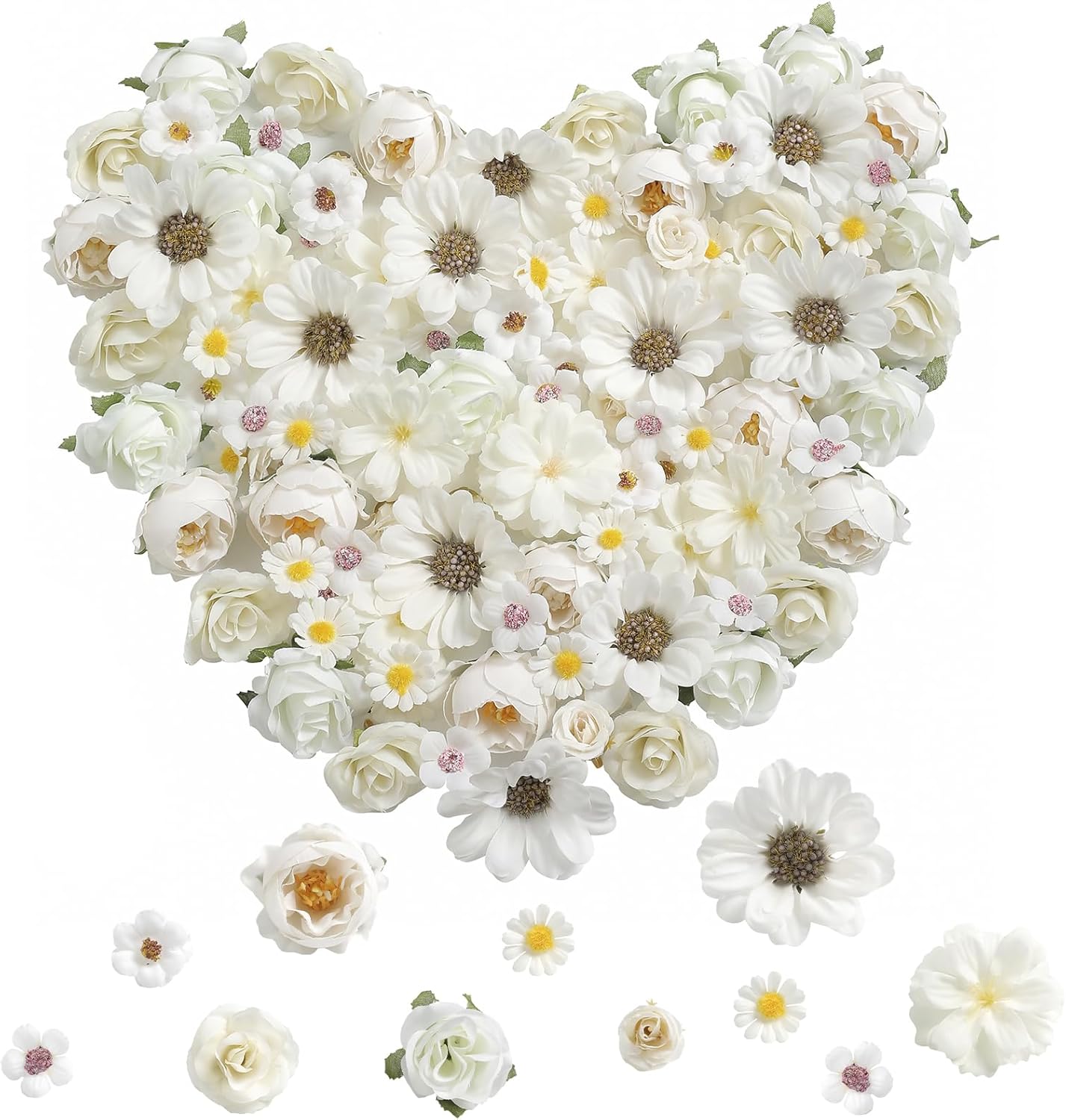 Serra Flora Mini Artificial Flower Heads Fake Flowers Small Silk Daisy Peony Flower Heads for Crafts Spring DIY Headwear Wreath Graduation Wedding Bridal Party Decoration