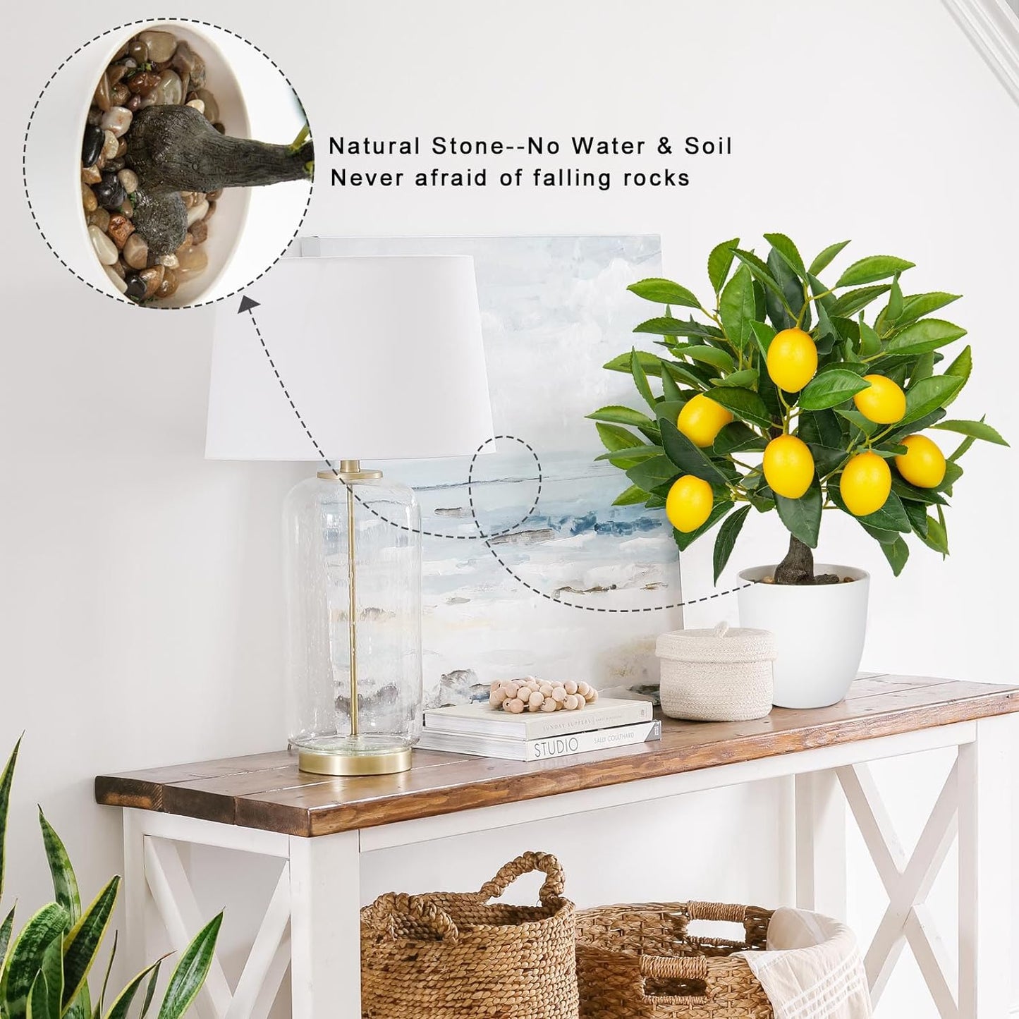 Artificial Potted Plants 15.7 inches Fake Lemon Tree Artificial Lemons Citrus Tree with White Pot Faux Plants Indoor for Home,Office, Living Room Table, Desk