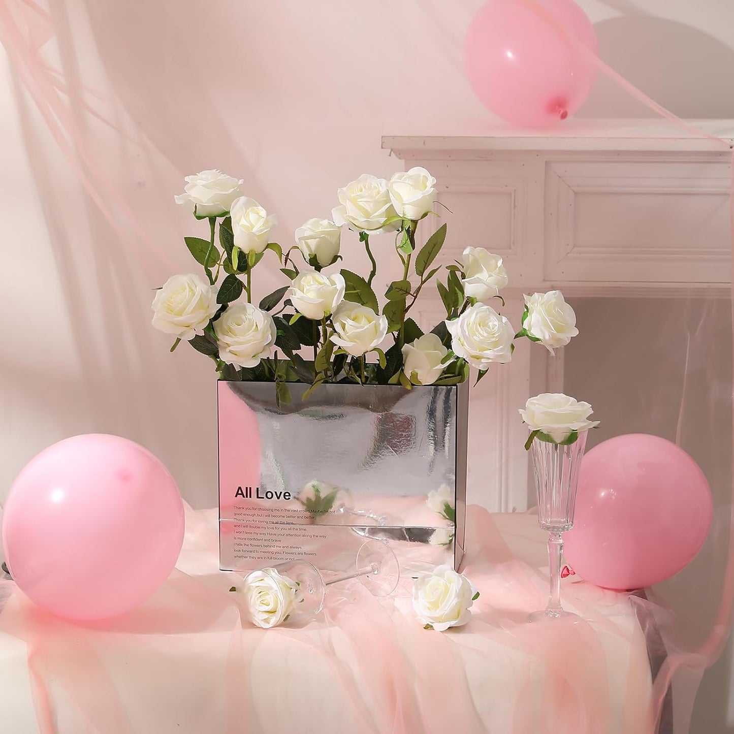 Hawesome 12PCS Artificial Silk Flowers Realistic Roses Bouquet Long Stem for Home Wedding Decoration Party (White -2)