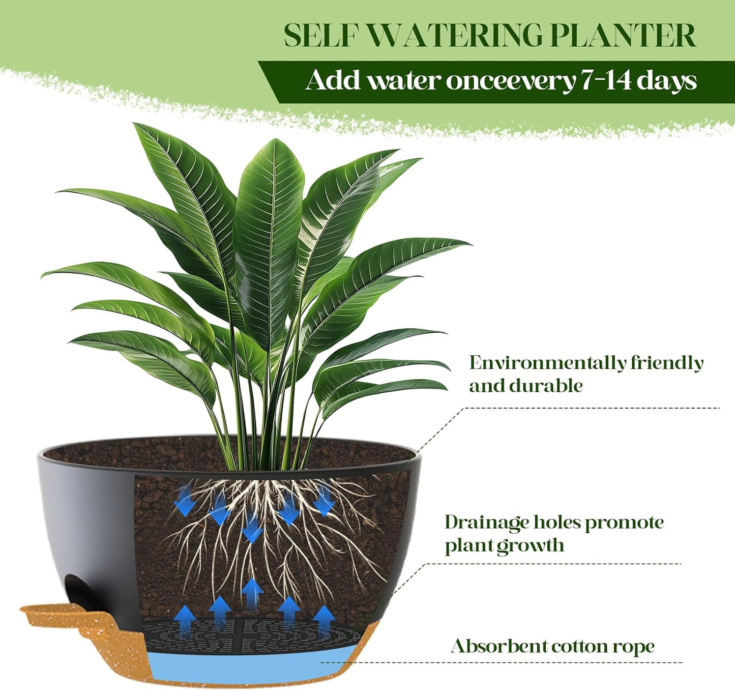 10 Inch Hanging Planters with Chains 2 Pack Self Watering Black Brown Plastic Hanging Pots for Indoor Outdoor Plants, Garden Porch Home Decor (Black Brown)