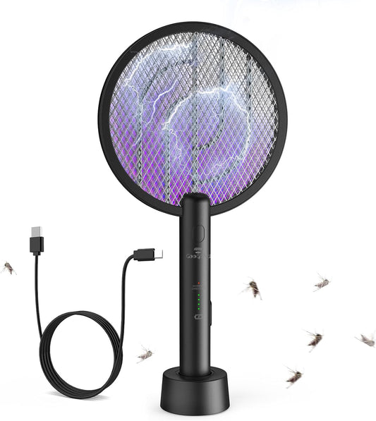 Bug Zapper Racket, 2 in 1 Fly Swatter USB Rechargeable, 4000V Electric Fly Zapper with 4 Layer Safety Mesh，Electric Racket for Kitchen, Home, Garden and Outdoors