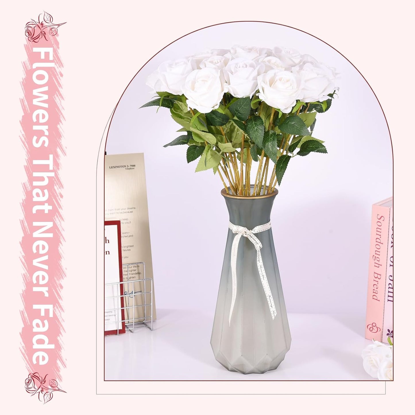 102 PCS Fake Roses Artificial Flowers Bulk, White Roses Bridal Bouquet Silk Faux Rose with Stems for Wedding Flowers Decoration, Valentine's Day, Bridal Bouquet, Anniversary,Home Decor(102PCS, White)