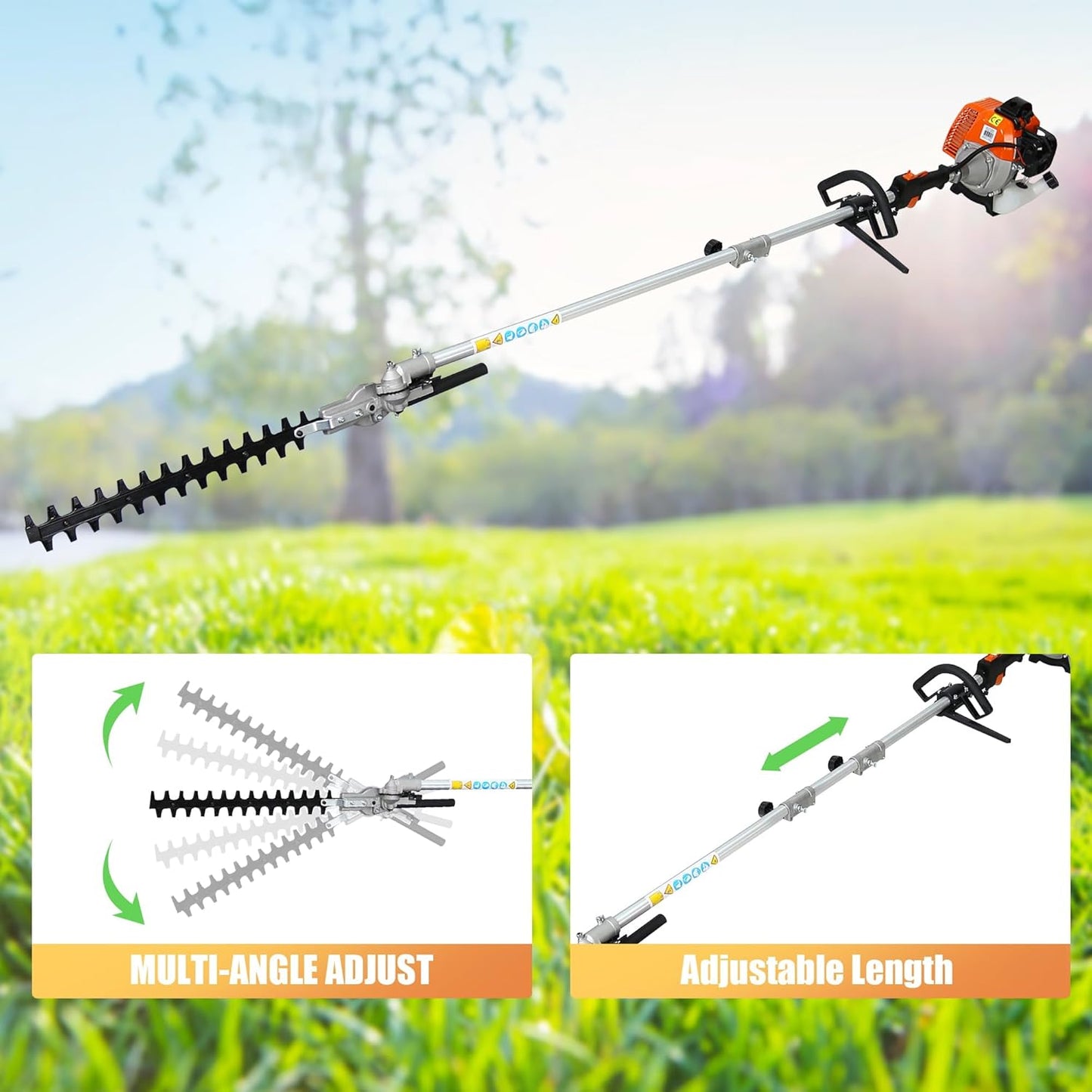Gas Trimmer Weed Eater 52cc 2-Stroke,6 in 1 Multi-Functional Petrol Trimmer Hedge Trimmer Pole Saw Trimmer for Quick Weed Grass Cleaning Crop Seed Soil Protection Tools