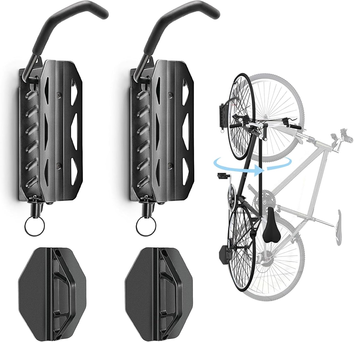 QAQ Swivel Bike Wall Mount, Vertical Bike Rack Garage Holds Up to 66lbs, Bike Hooks for Garage Space-Saving, Easy to Install - 2 Pack