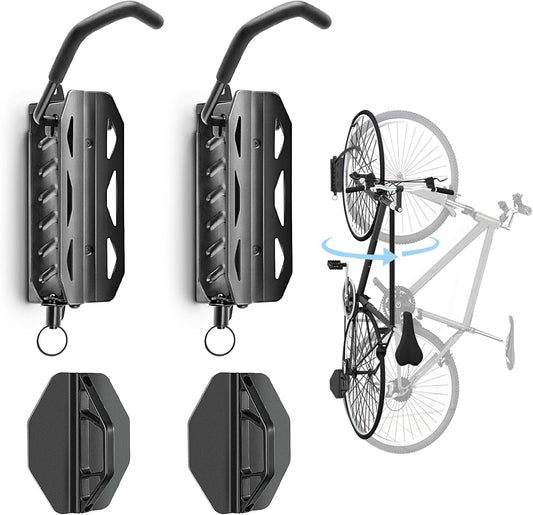 QAQ Swivel Bike Wall Mount, Vertical Bike Rack Garage Holds Up to 66lbs, Bike Hooks for Garage Space-Saving, Easy to Install - 2 Pack