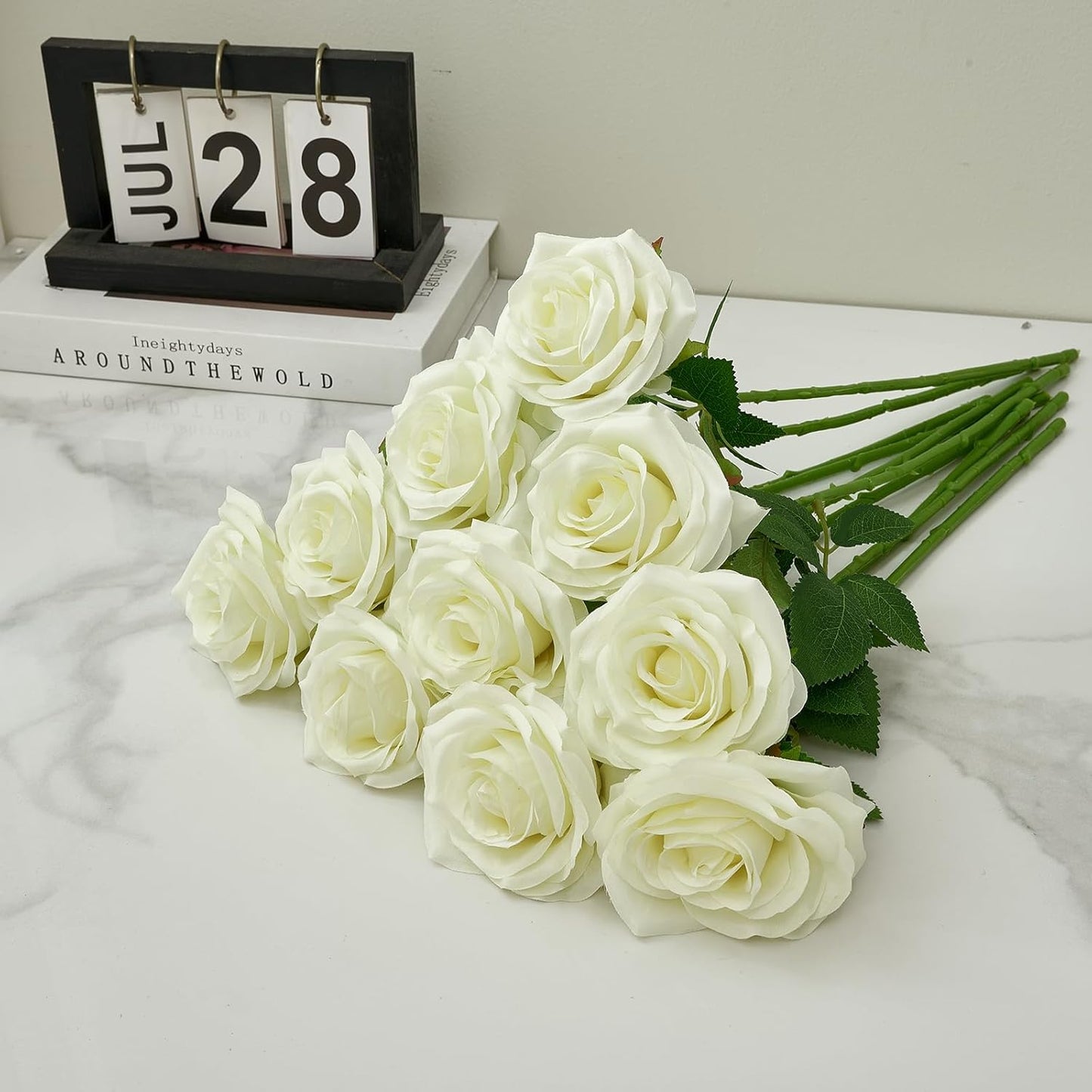 Artificial Rose 10pcs Open Flower Bouquet Faux Rose Stems for Wedding Arrangement, Bridal Bouquet, Centerpiece, Fake Faux Silk Flowers (Pale Yellow)
