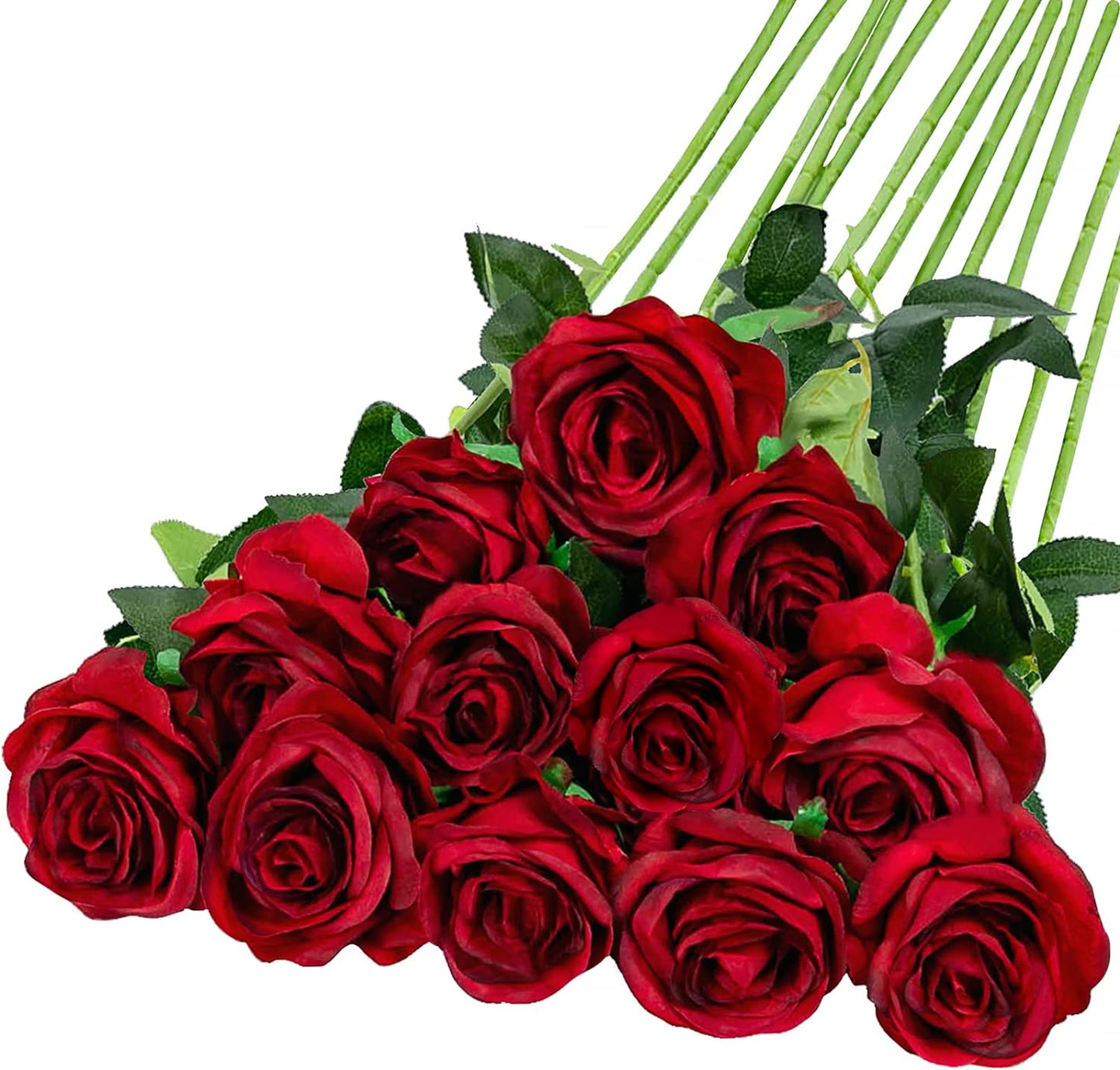 Hawesome 12PCS Artificial Silk Flowers Realistic Roses Bouquet Long Stem for Home Wedding Decoration Party (Wine Red 1)