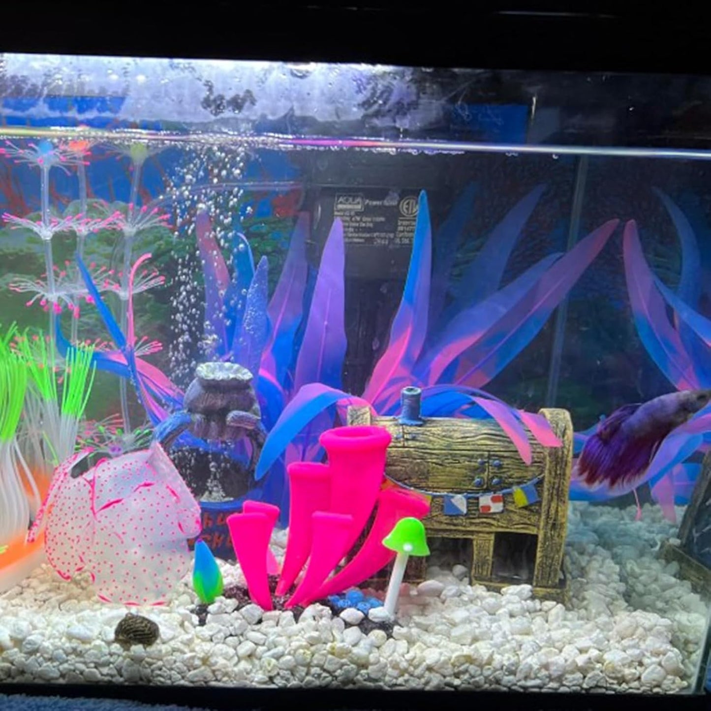 2Pcs Soft Silicone Aquarium Plants Glowing Kelp Fish Tank Plants Decor Artificial Aquarium Plant Decoration Simulation Artificial Water Grass for Fish Tank,Blue,7inch