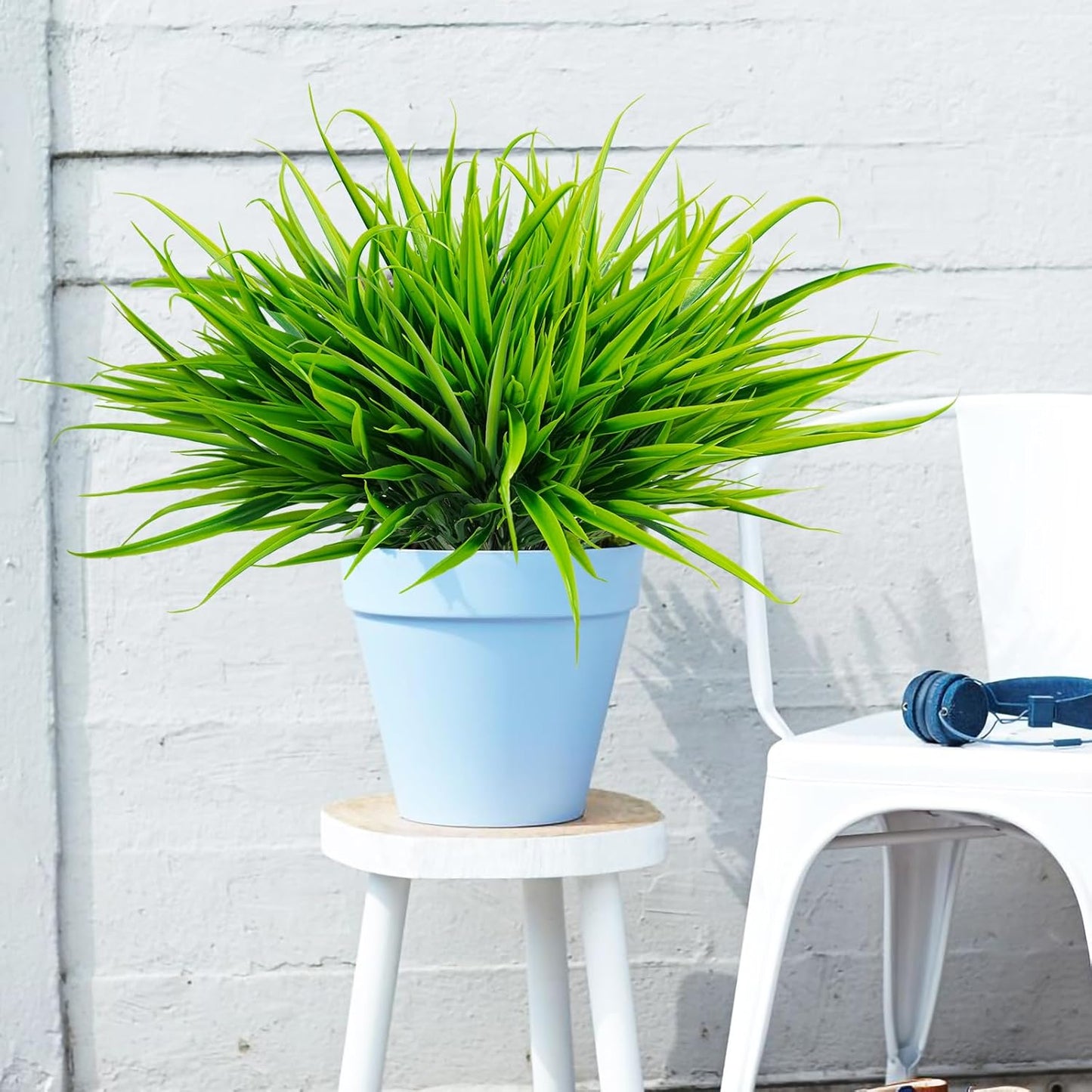 Uieke 6 Bundles Artificial Outdoor Plants UV Resistant Fake Grass Plants Faux Plastic Plants Greenery Shrubs for Home Garden Pathway Window Box Front Porch Cemetery Spring Summer Decor, Green