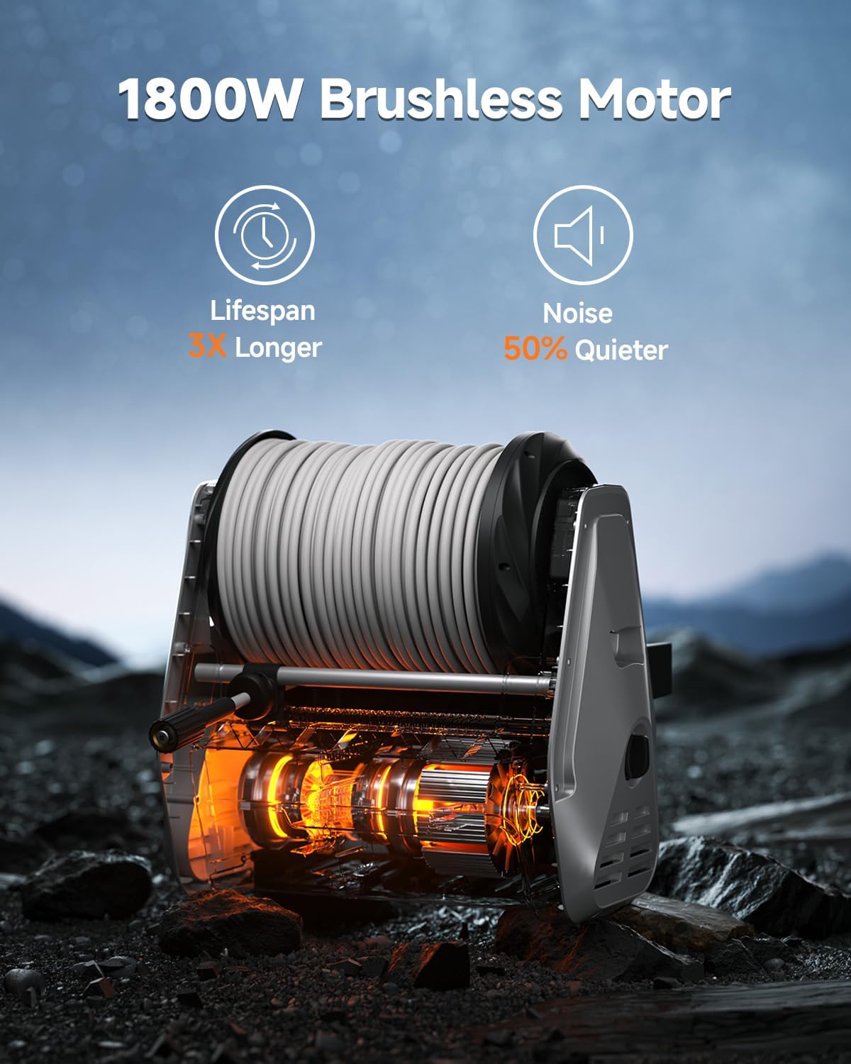 Giraffe Tools Wall Mount Pressure Washer PRO with Max 3700PSI 1.6 GPM, Upgraded 1800W Brushless Motor, Electric Power Washer with 100ft Pressure Hose, 4-Nozzles, Foam Cannon, Automatic Rewind