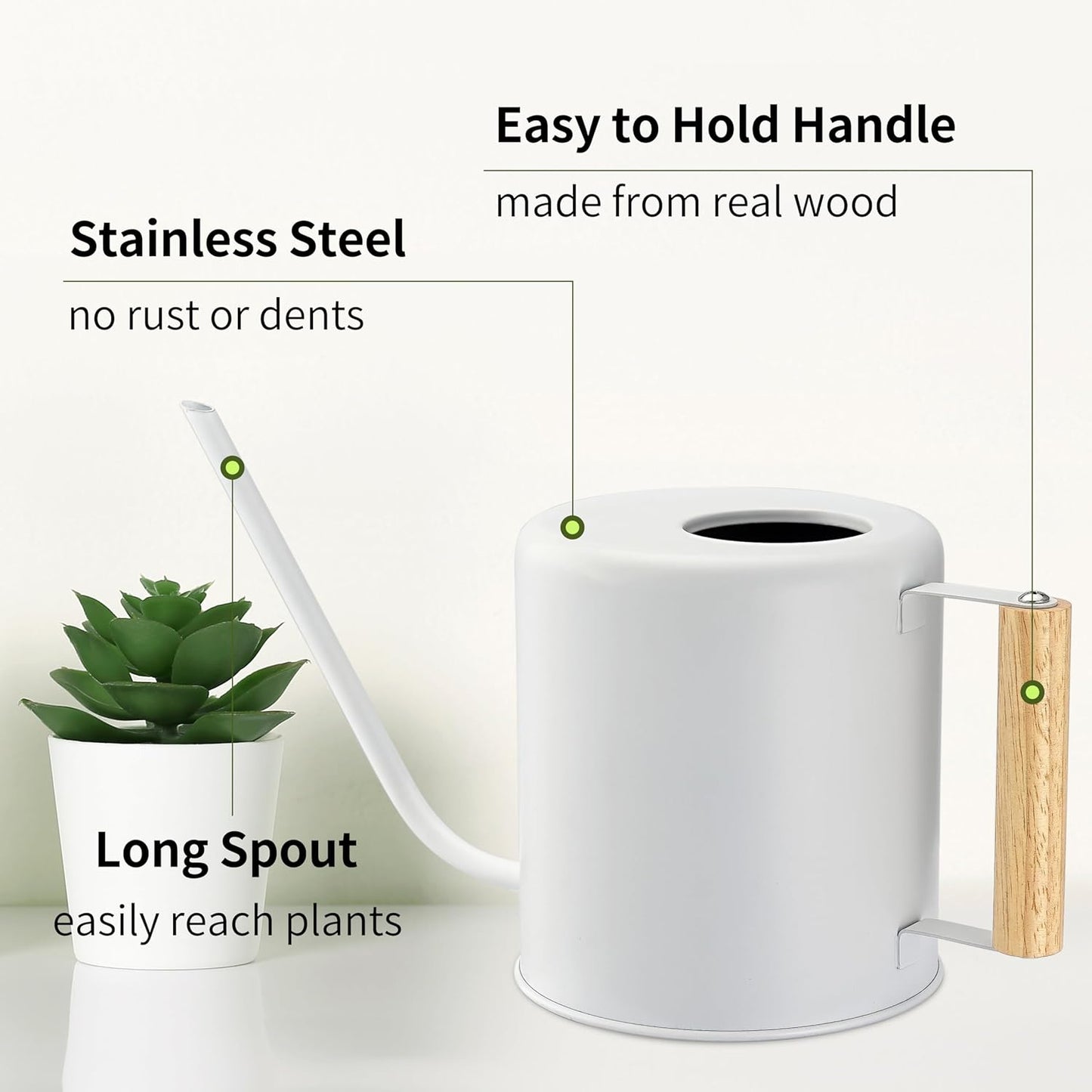 1.5 Liter Watering Can for Indoor Plants, House Plants, Flower Watering, Outdoor Plants - Small Metal Watering Can with Long Spout (White)